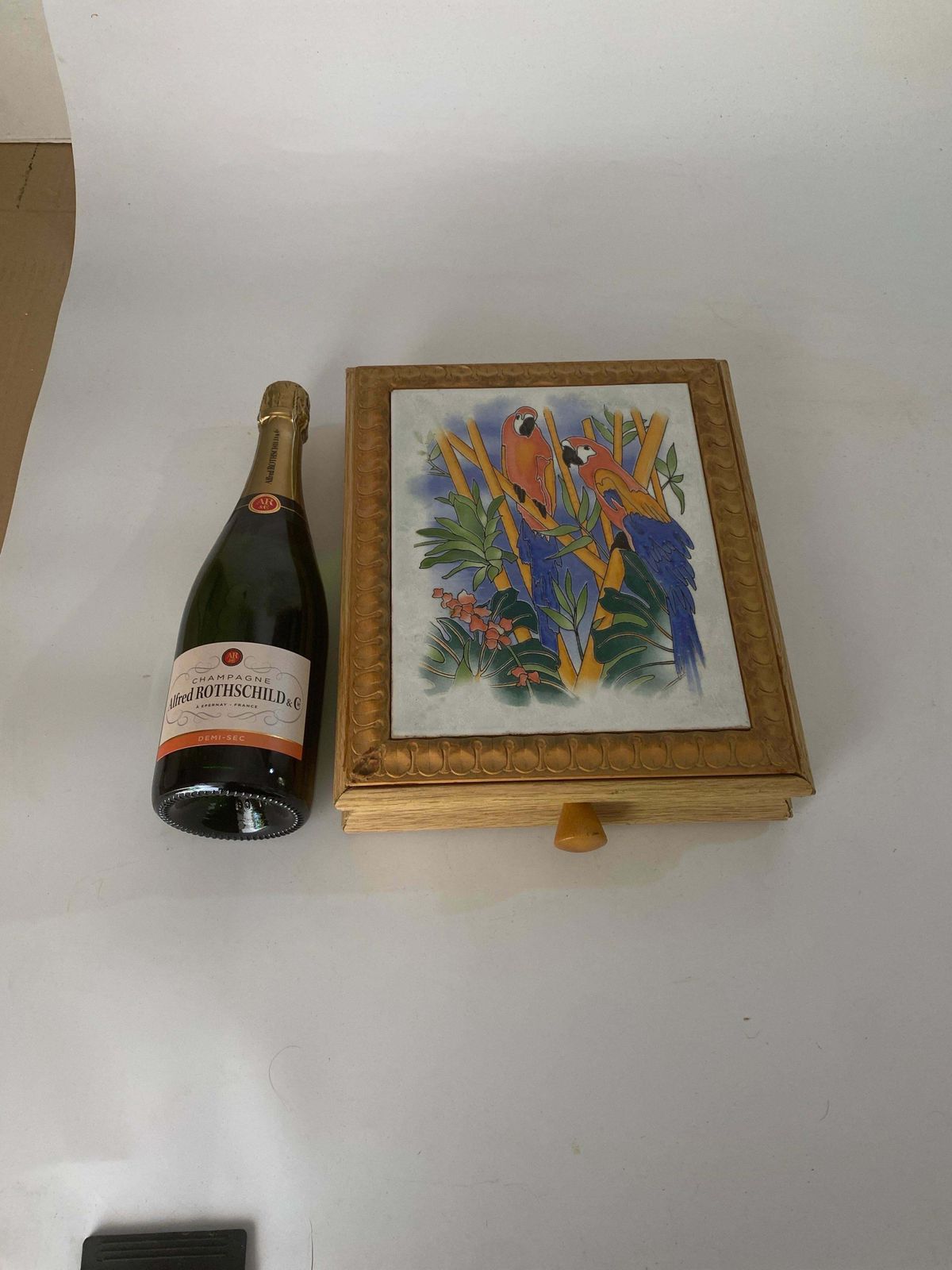 Home Decor Ceramic Center Table Or Trivet With A Wood Box Made In France, Circa 1970 photo