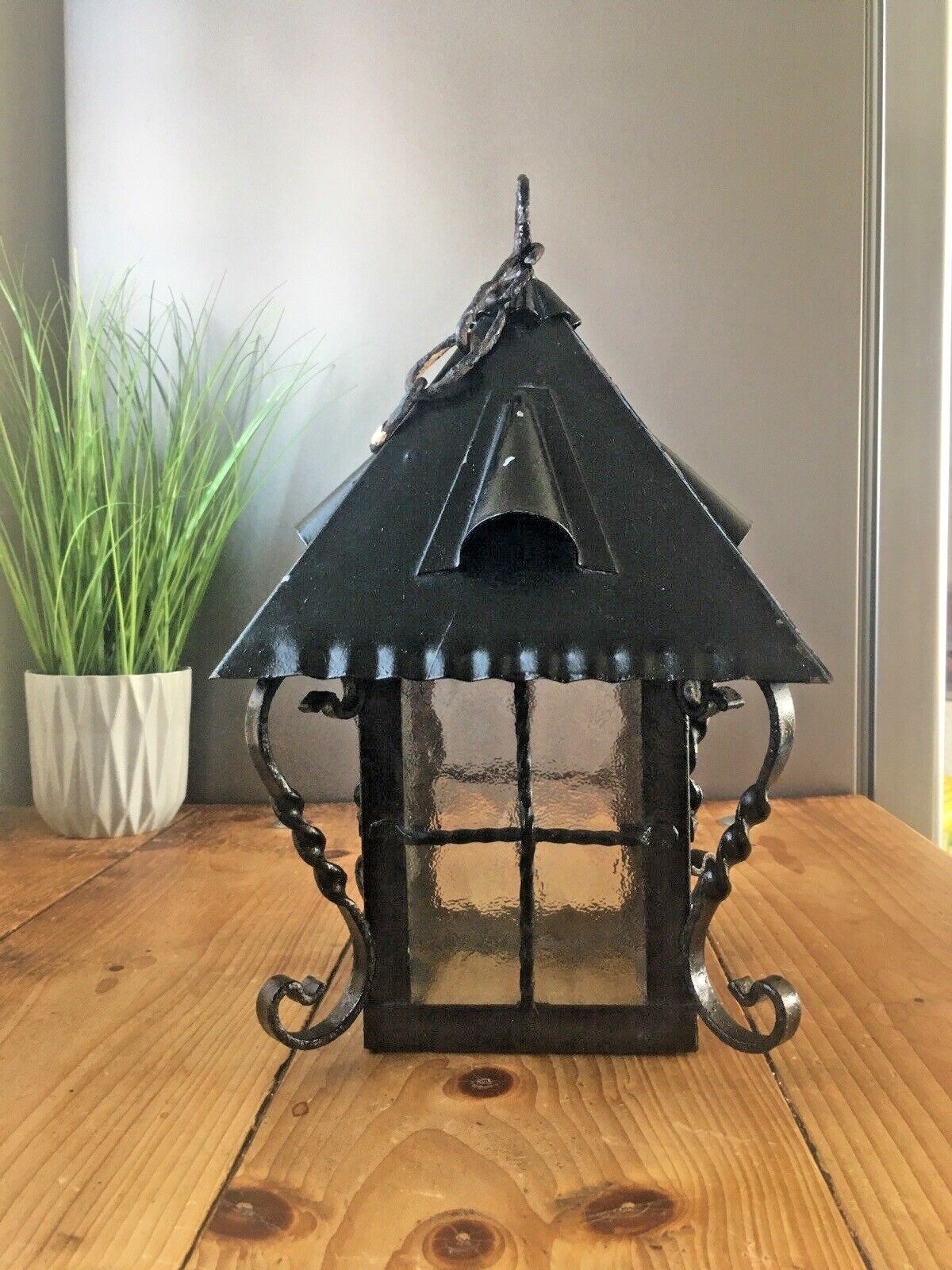 photo vinterior Antique Arts & Crafts Wrought Iron Glass Lantern Porch Lamp Light Art Nouveau