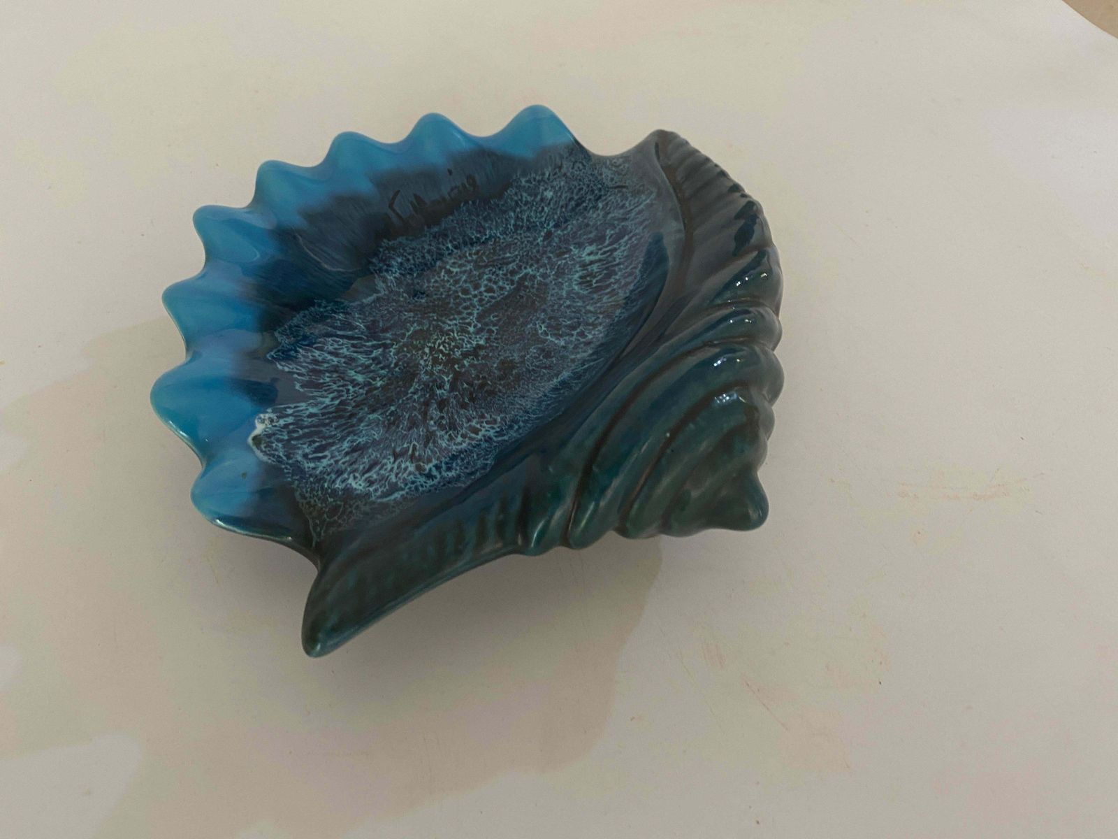 Ceramic Blue Ashtray Or Vide Poche In A Shell Form Circa 1960 France photo buy