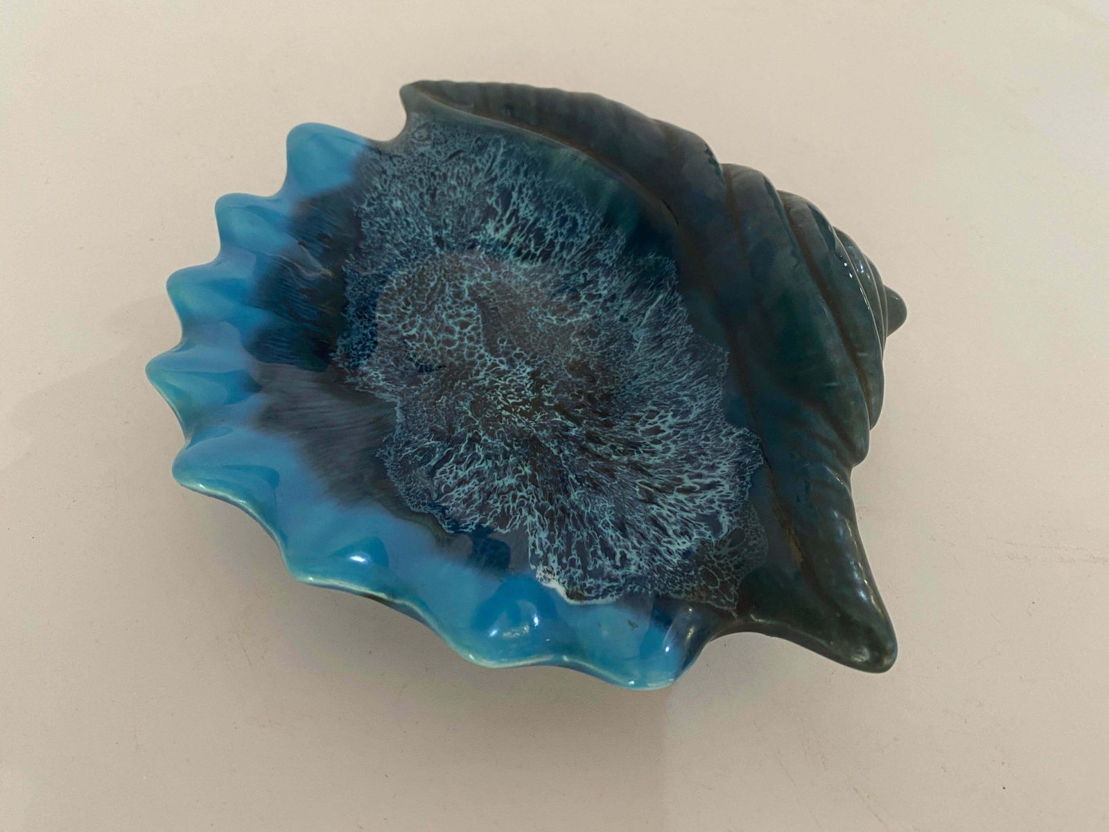 Ceramic Blue Ashtray Or Vide Poche In A Shell Form Circa 1960 France photo vintage