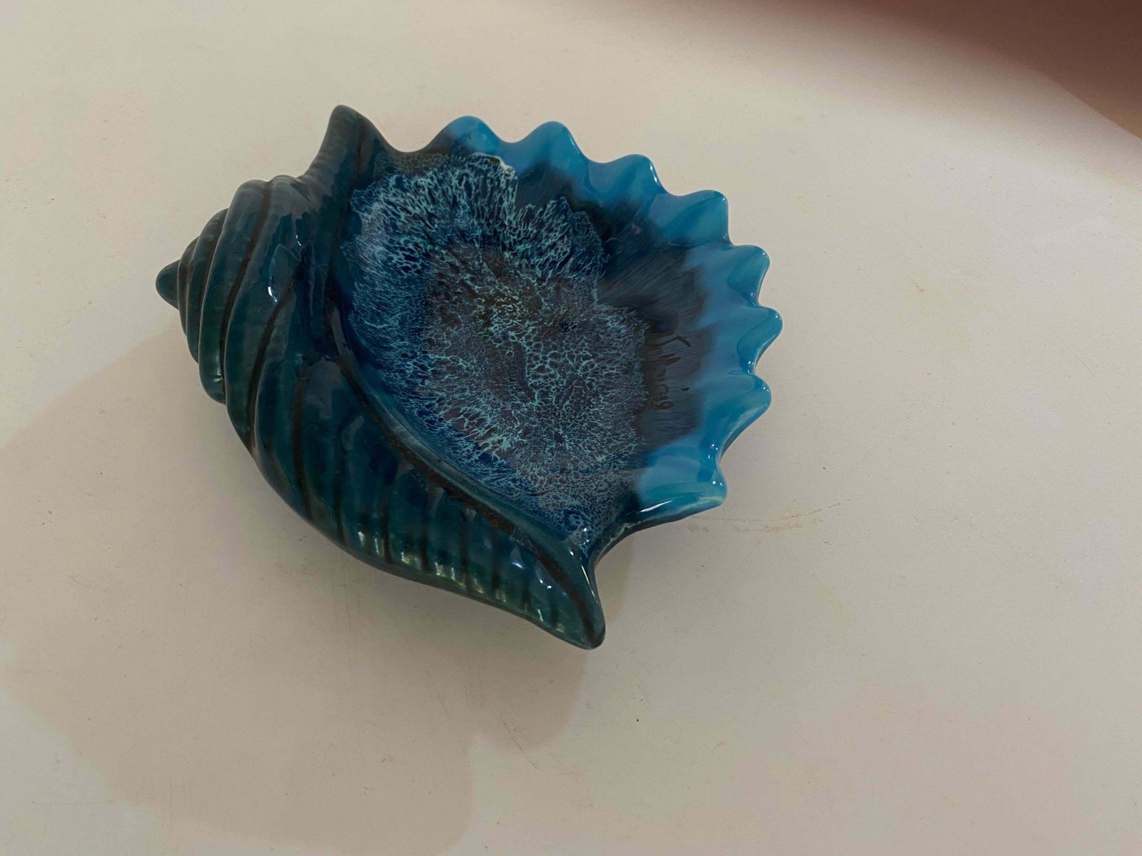 photo furniture Ceramic Blue Ashtray Or Vide Poche In A Shell Form Circa 1960 France