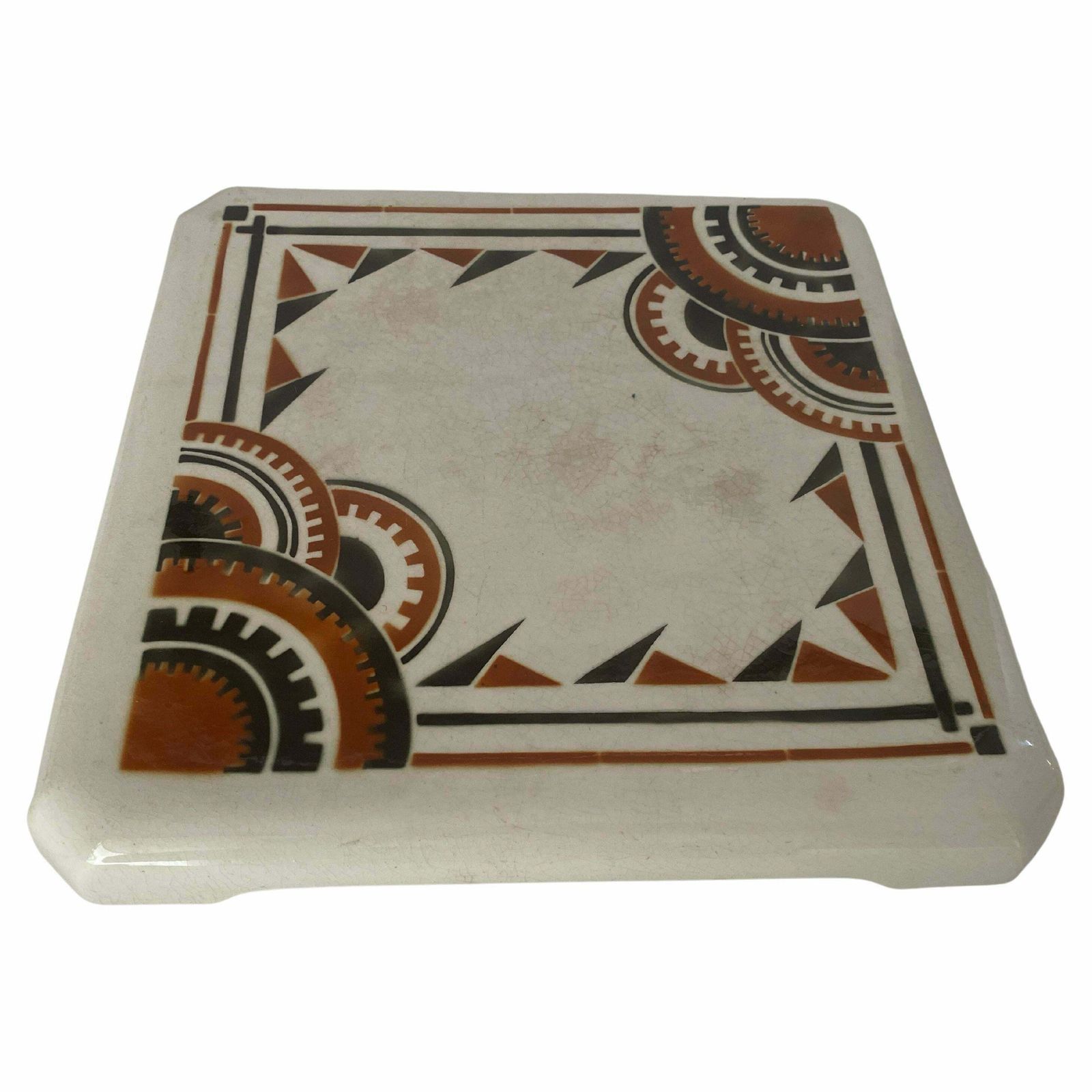 Art Deco Trivet In Ceramic Black White Color France 1940 By Luneville Signed