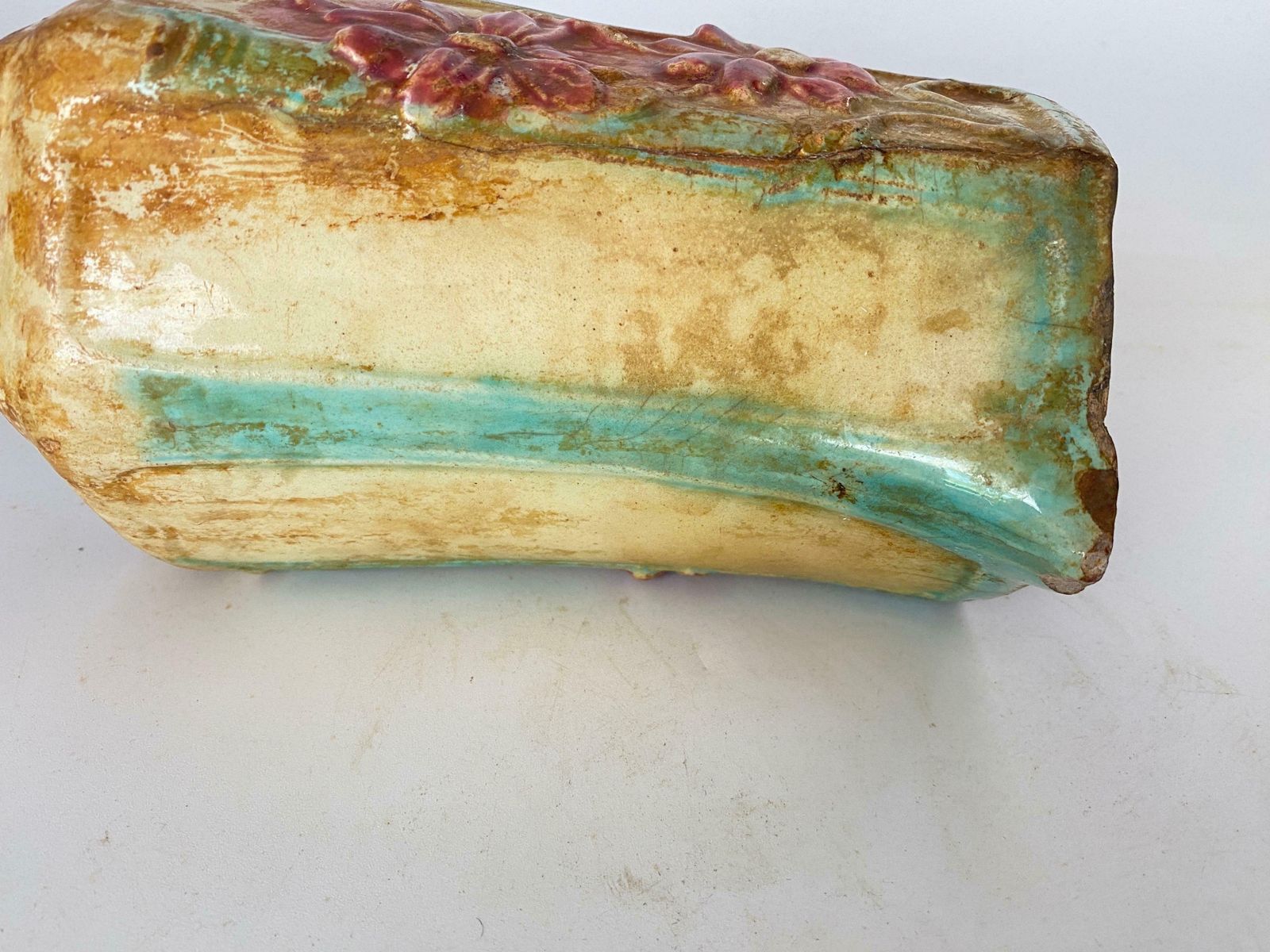 Majolica Pitcher Circa 1900 Red Reen And Beige Colors France photo 370.0