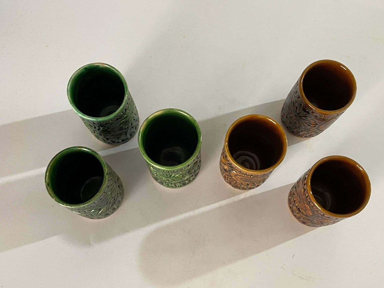Set Of Six Glasses In Ceramic Brown And Green Color France 1970 photo 370.0