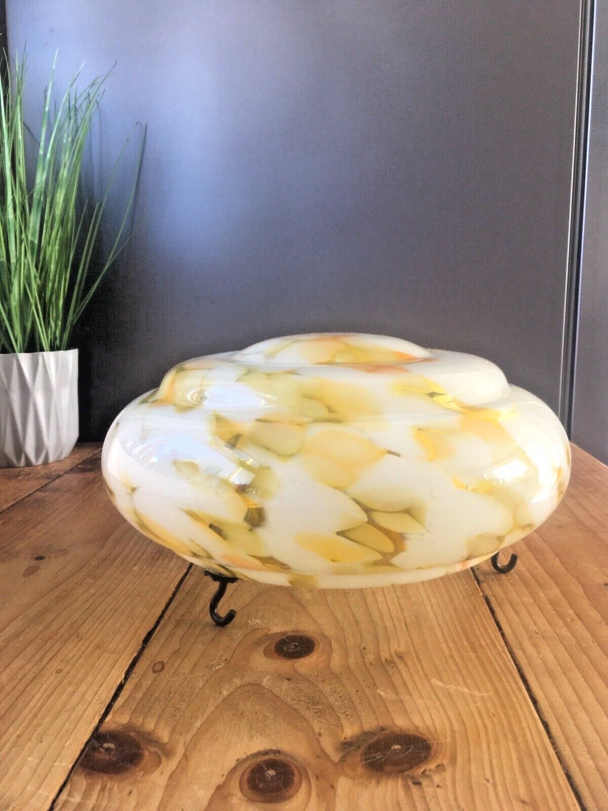 Art Deco 30's Marbled Orange Amber Splatter Glass Ceiling Flycatcher Light Shade photo vinterior