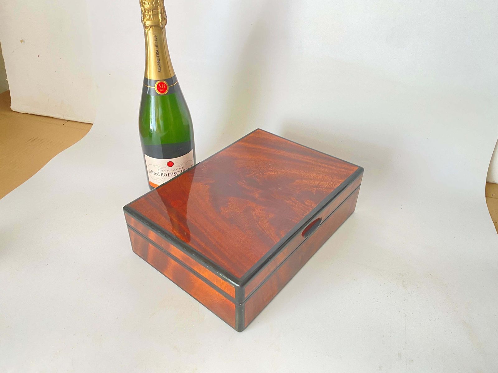 Cigar Humidor Burl Wood Cigar Box France 1970 Brown Black Color photo 476.0