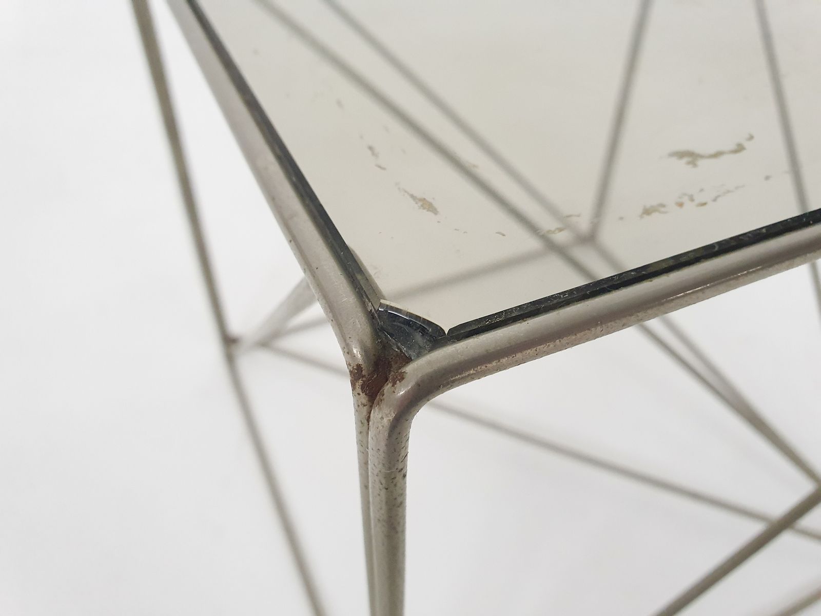 photo furniture Rare Metal And Glass Side Table By Max Sauze, Isocele, France 1960's