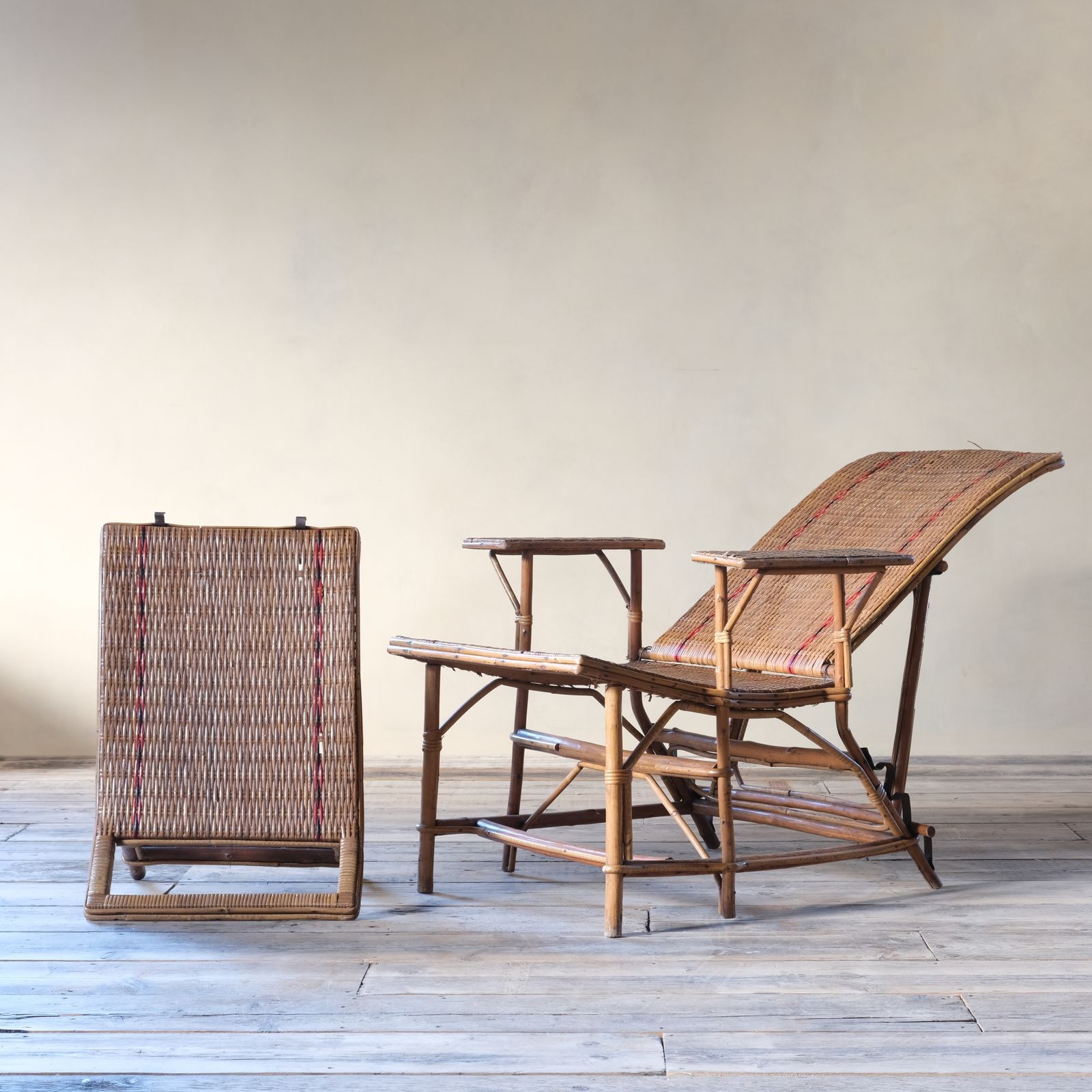 Antique French Rattan Lounger Chaise Lounge photo furniture