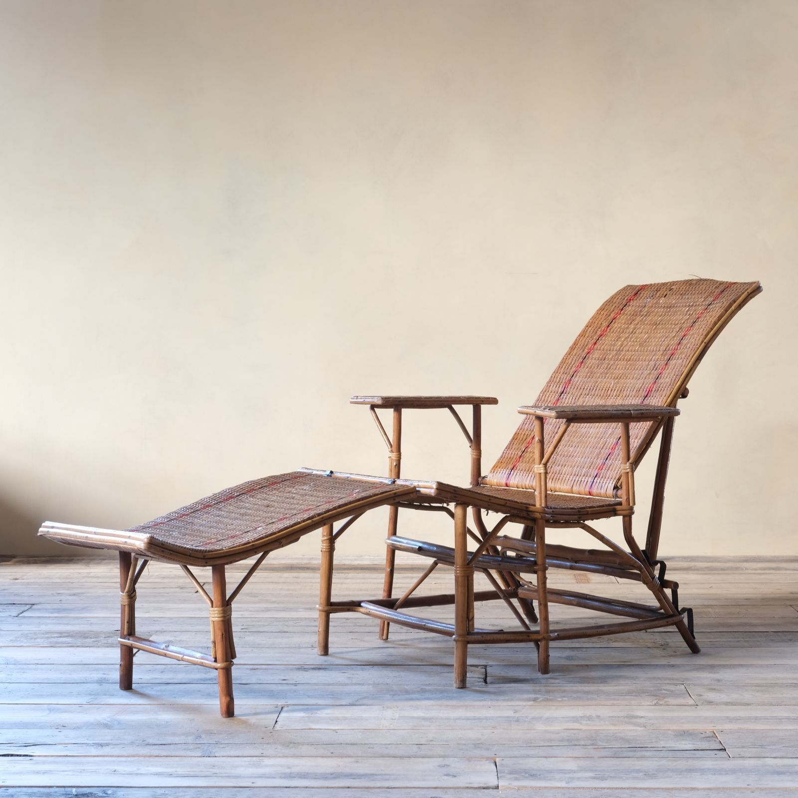 Antique French Rattan Lounger Chaise Lounge photo Furniture