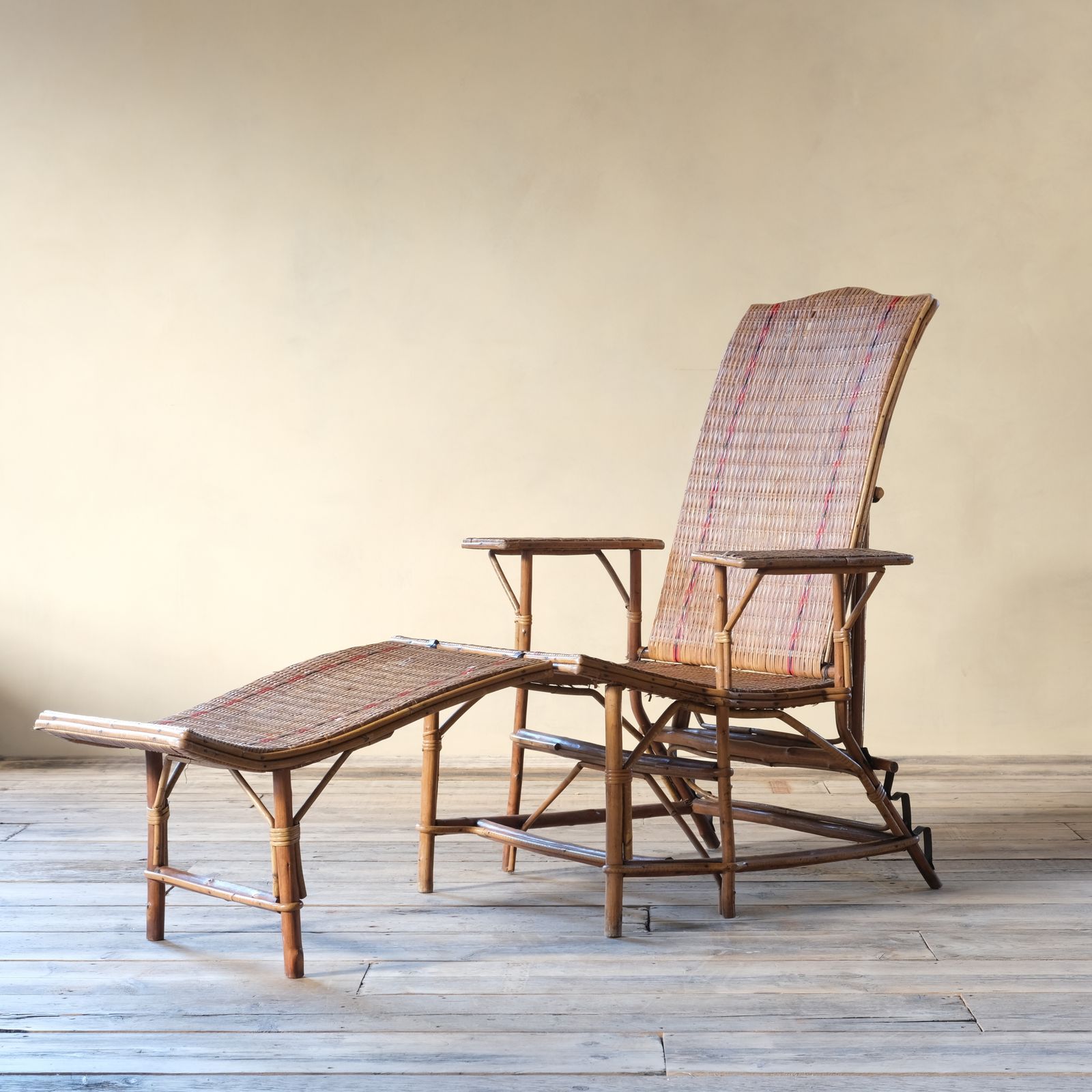 Antique French Rattan Lounger Chaise Lounge photo vintage