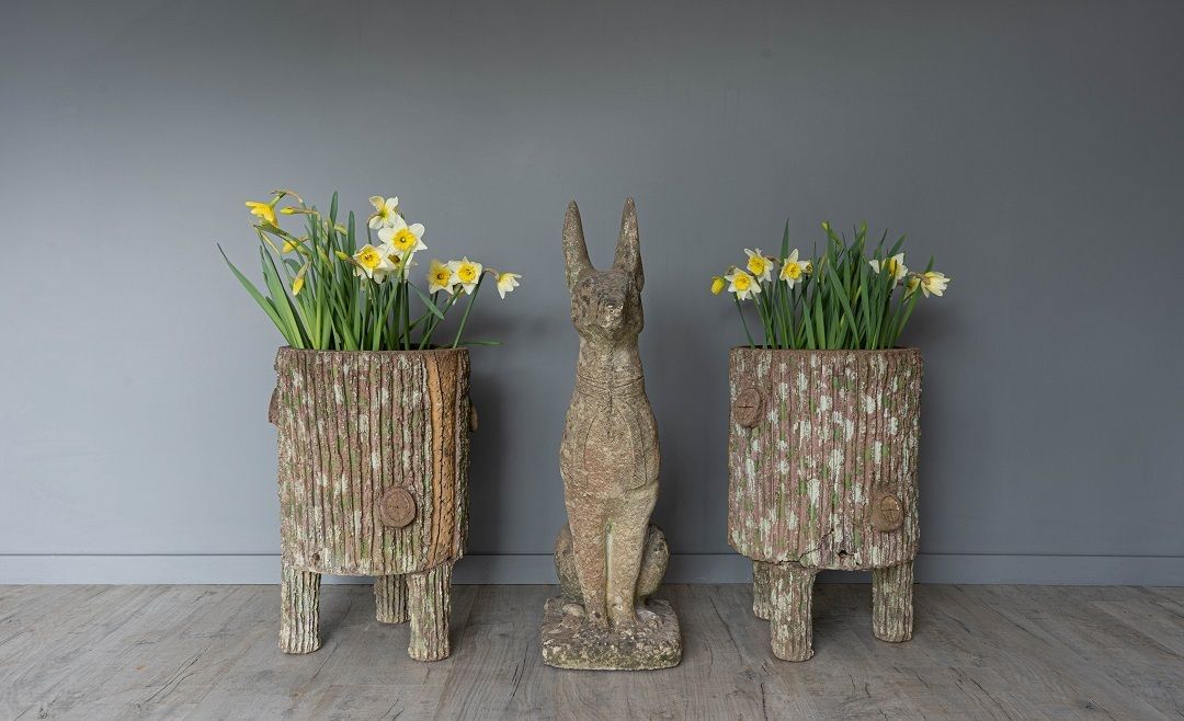 Pair Antique Faux Bois Garden Planters photo vintage