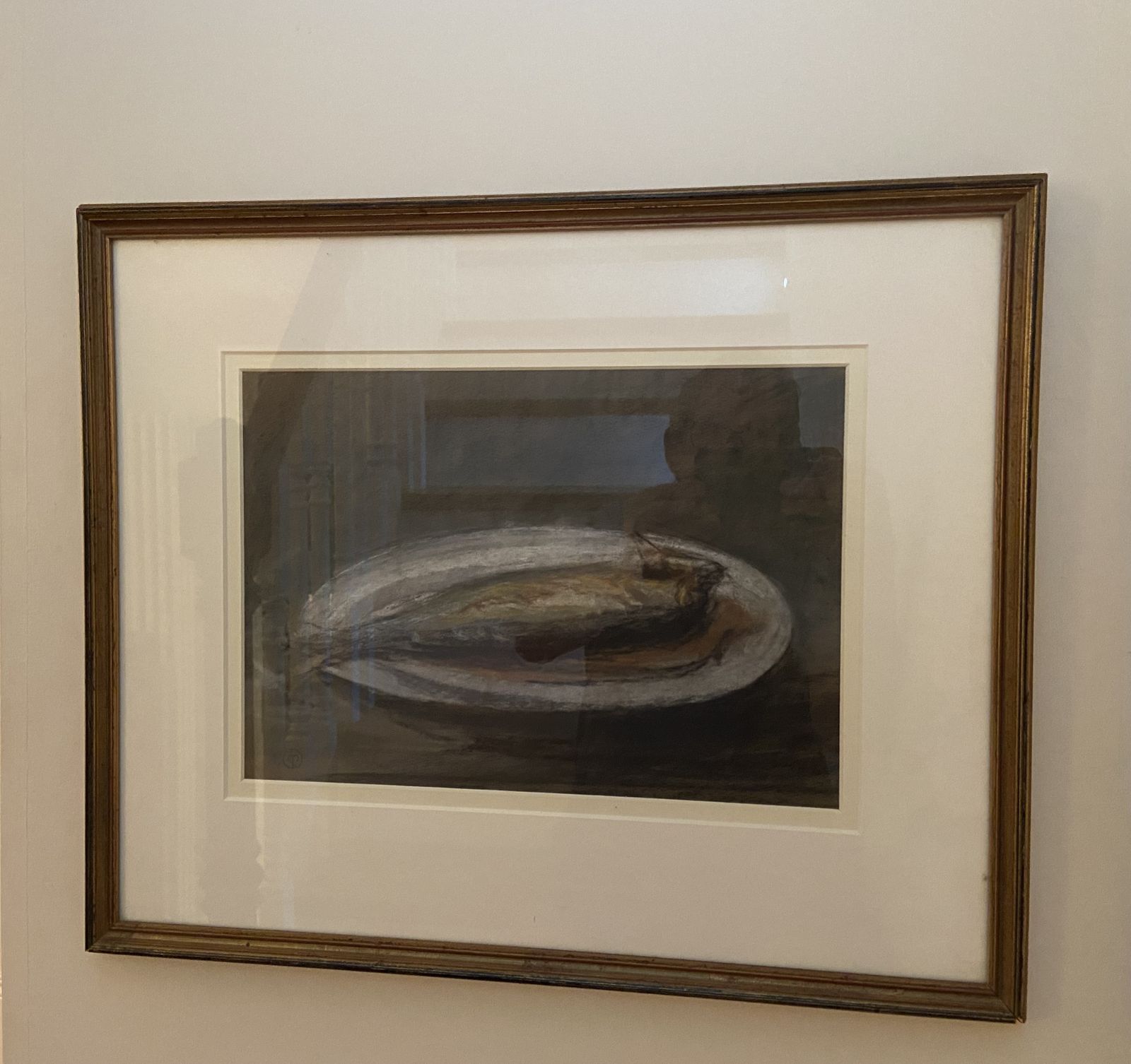 A Still Life Of Fish By Mary Yates In Oil Pastel. photo furniture