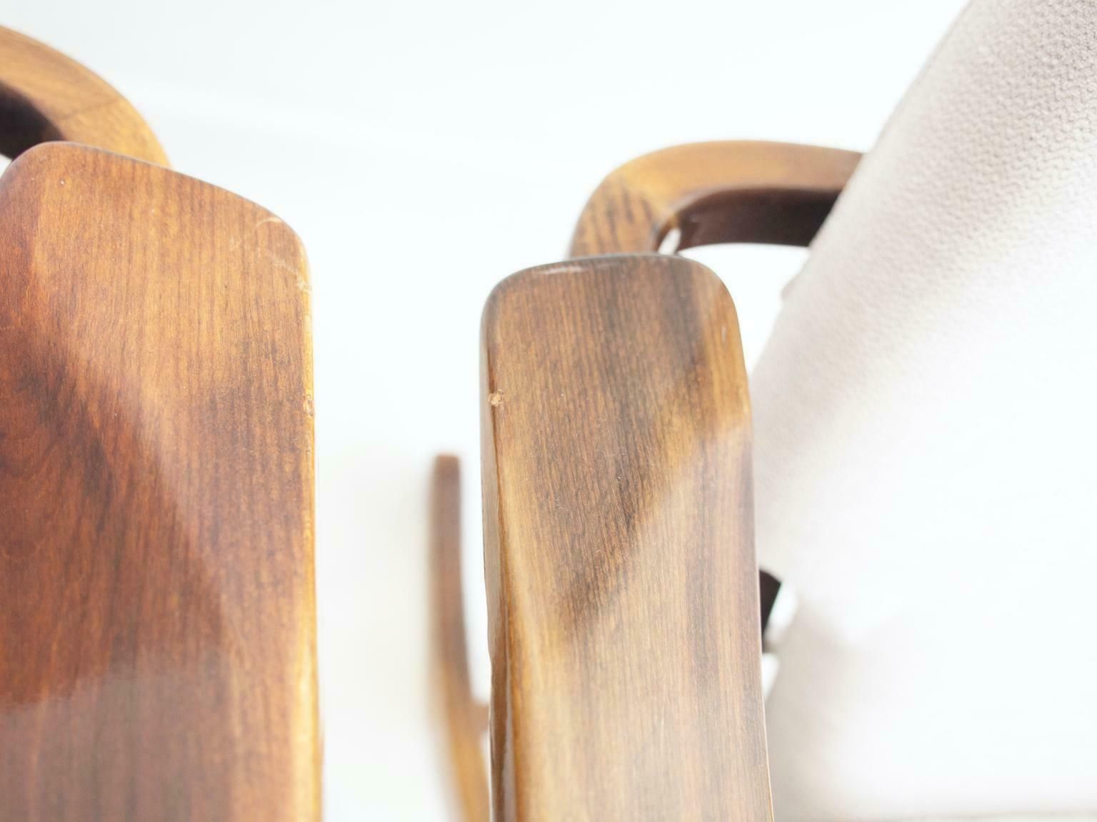 Pair Of Light Fabric Upholstered Recliner Chairs Of Varnished Wood $3,146.33per Set photo vinterior