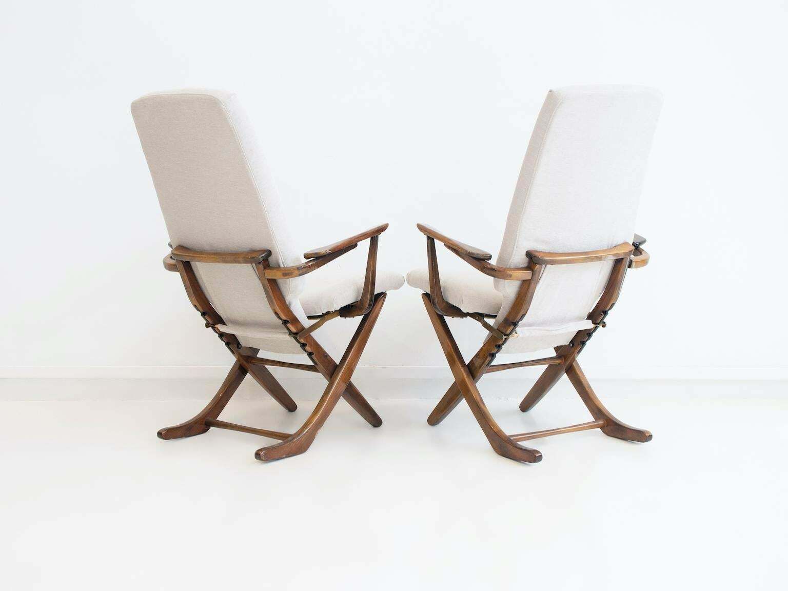2860.0 Pair Of Light Fabric Upholstered Recliner Chairs Of Varnished Wood $3,146.33per Set photo
