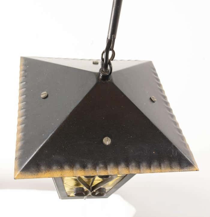 Iron And Glass Lustre Ceiling Lamp French Lantern, Circa 1960 photo vintage