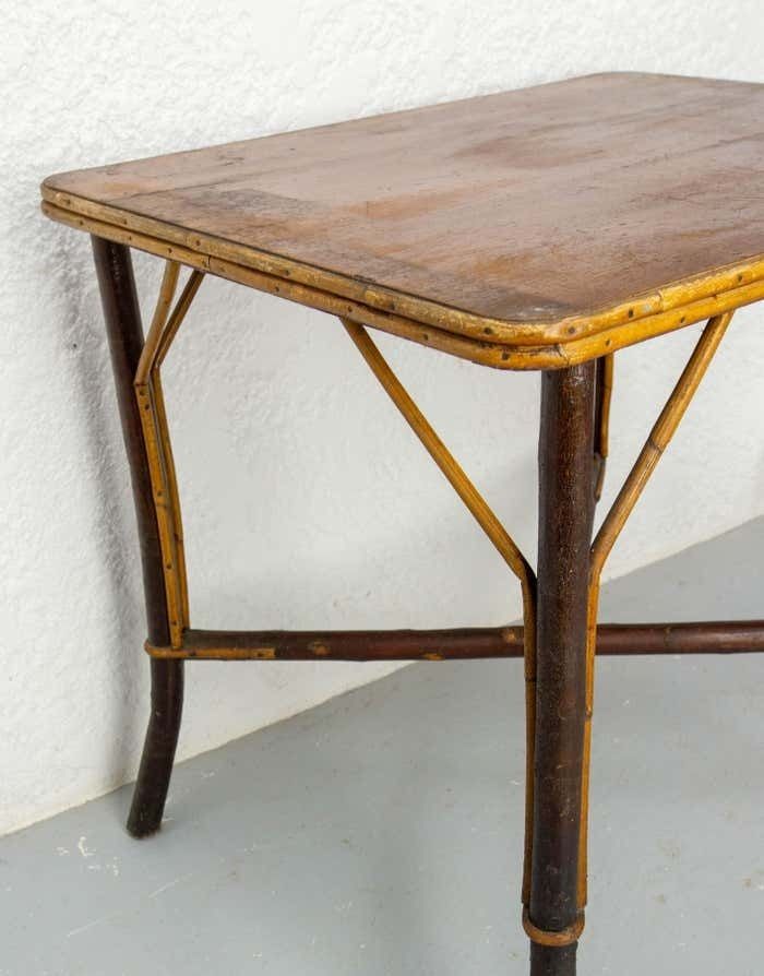 Side Table Hazel Wood, Rattan And Bambou, French Circa 1920 photo vinterior