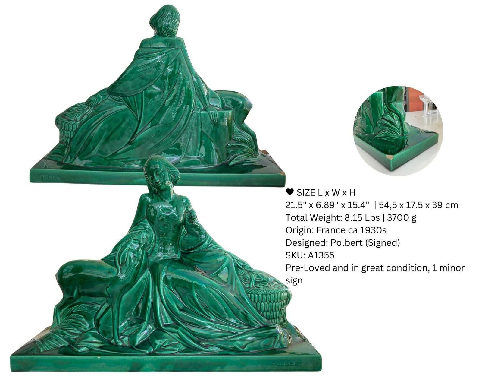 Art Deco Center Pieces | Majolica French Faience | Jade Green Figurines | Make A Selection (1pcs) photo furniture