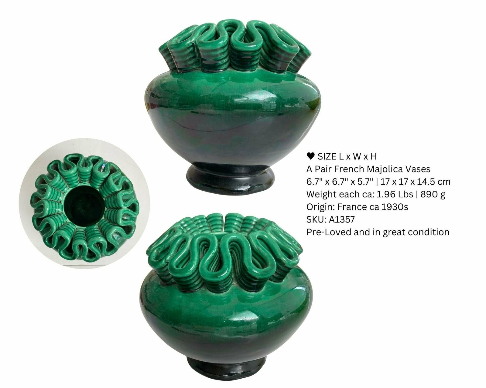 Art Deco Decoratiestukken | Majolica Franse Faience | Jadegroen Beeldjes | Maak Een Keuze (1 Stuk) photo vinterior