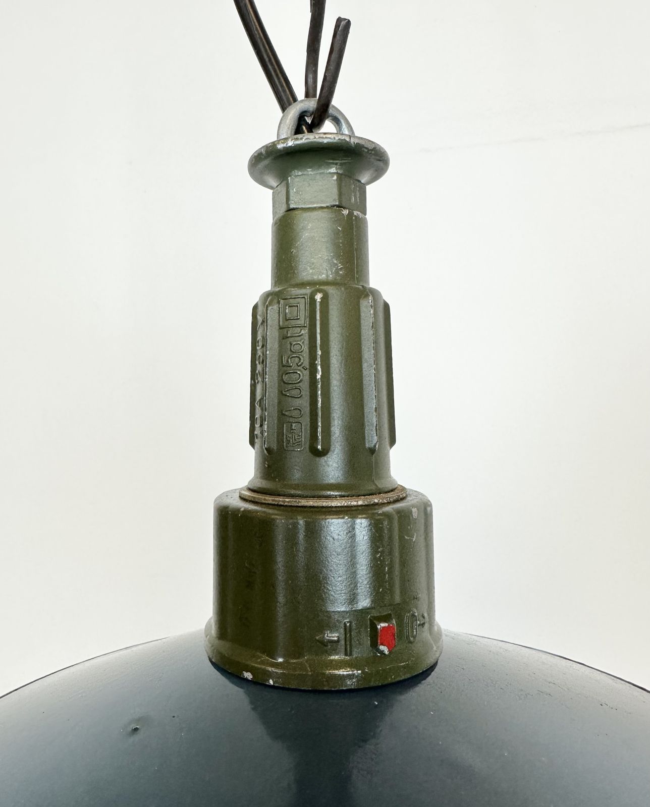 Industrial Blue Enamel Military Pendant Lamp With Cast Aluminium Top, 1960, 7x photo furniture