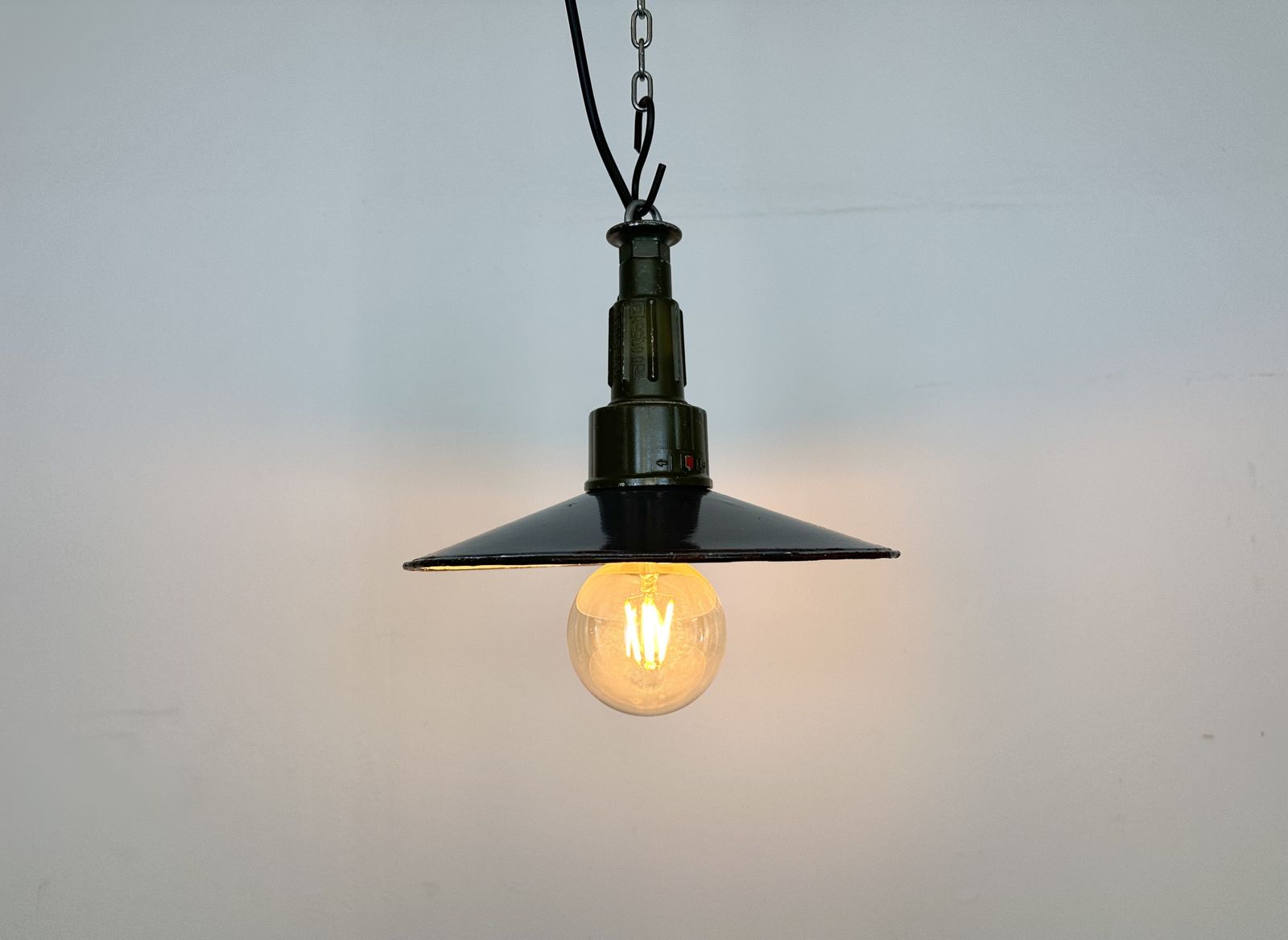Industrial Blue Enamel Military Pendant Lamp With Cast Aluminium Top, 1960, 7x photo for sale