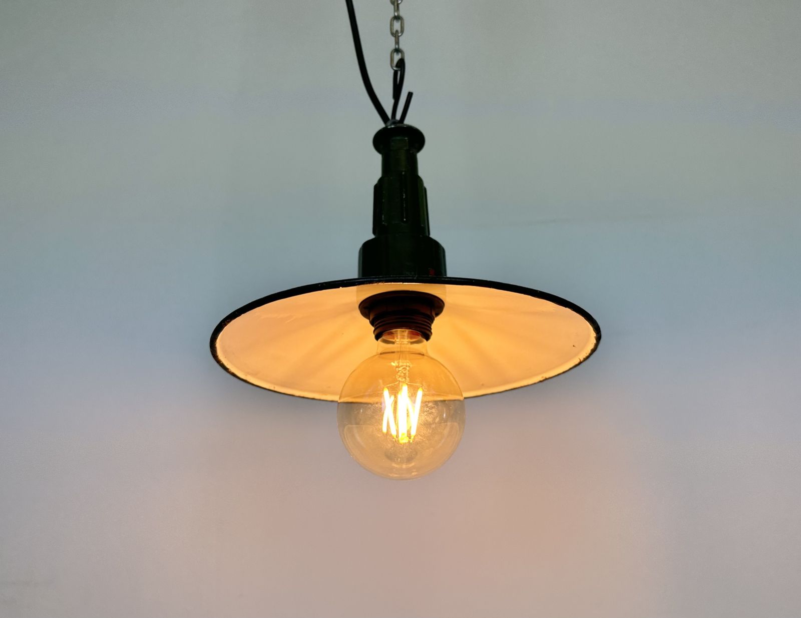 Lighting Industrial Blue Enamel Military Pendant Lamp With Cast Aluminium Top, 1960, 7x photo