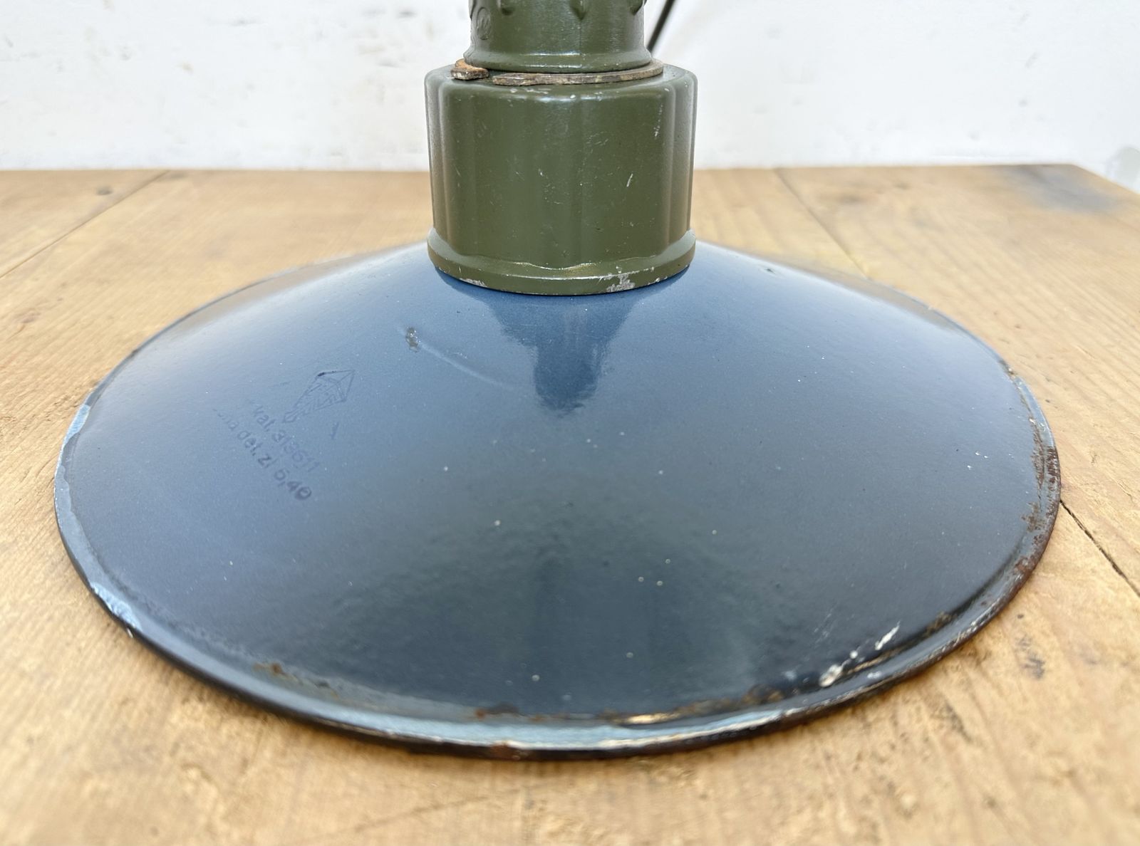 179.0 Industrial Blue Enamel Military Pendant Lamp With Cast Aluminium Top, 1960, 7x photo