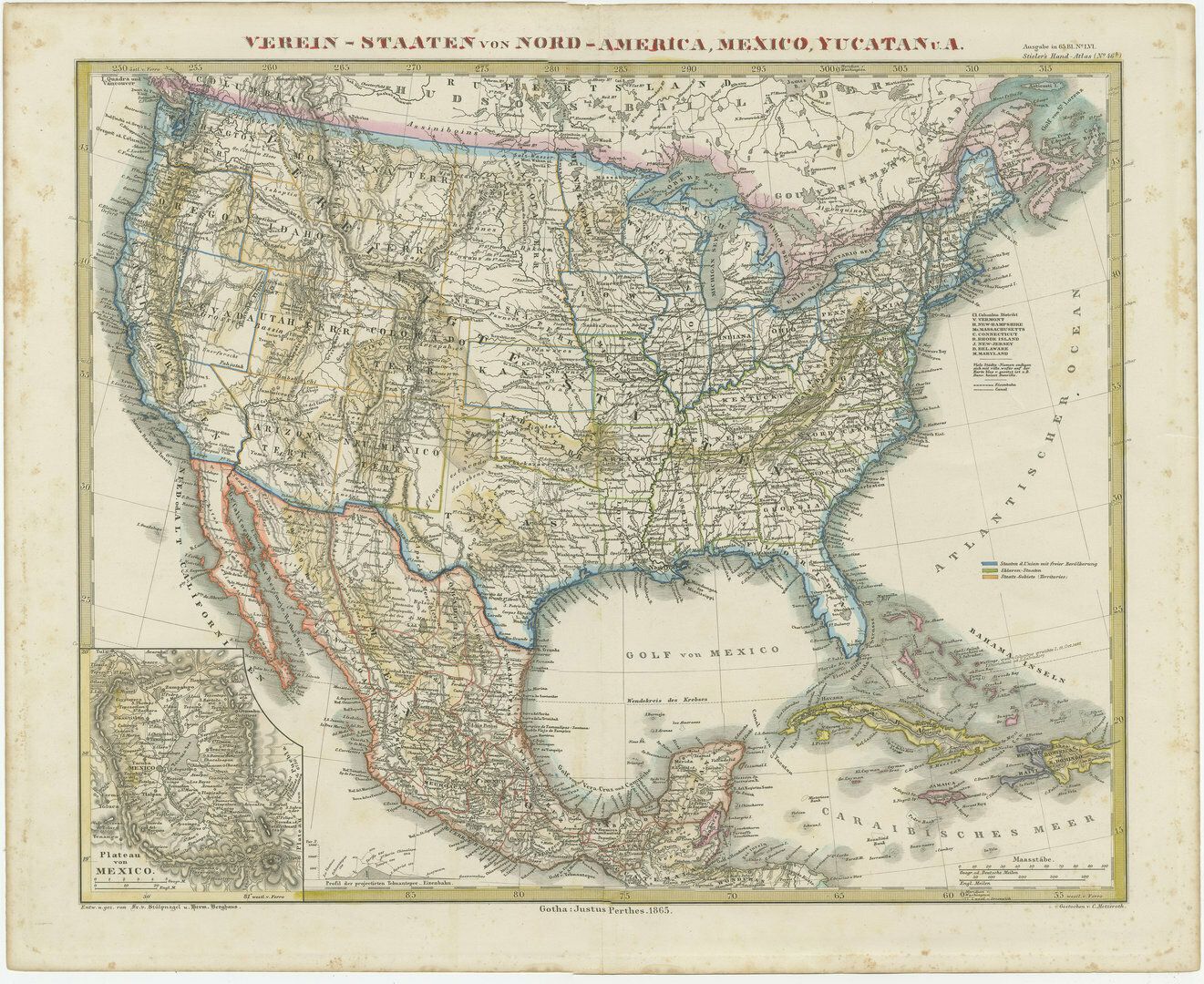 Antique Map Of The United States Of America, Also Showing The Caribbean