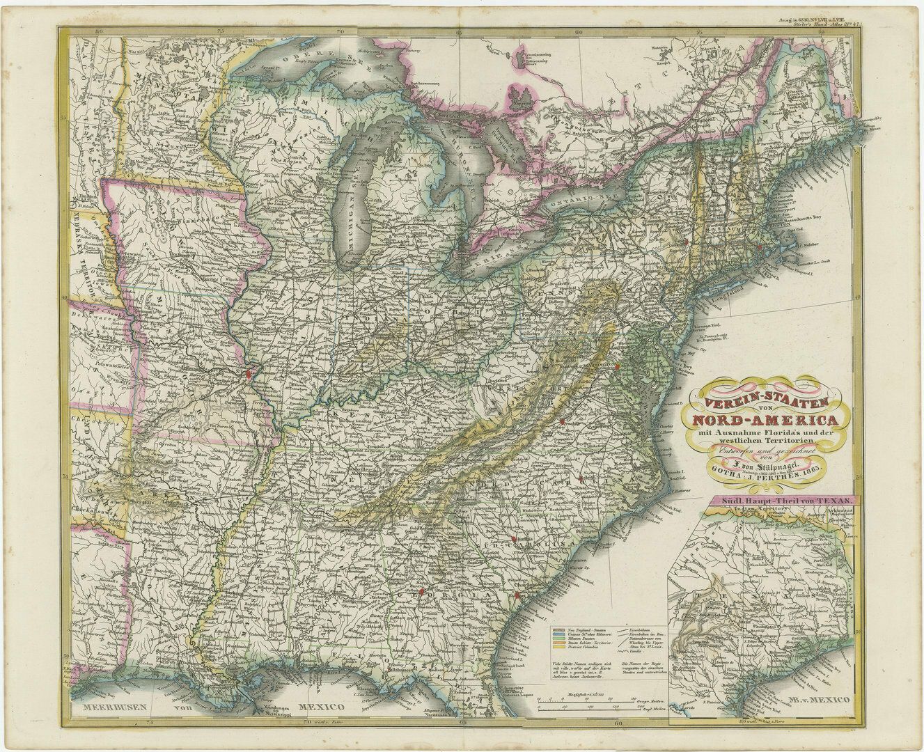 Antique Map Of The Eastern United States With Only The Northern Part Of Florida