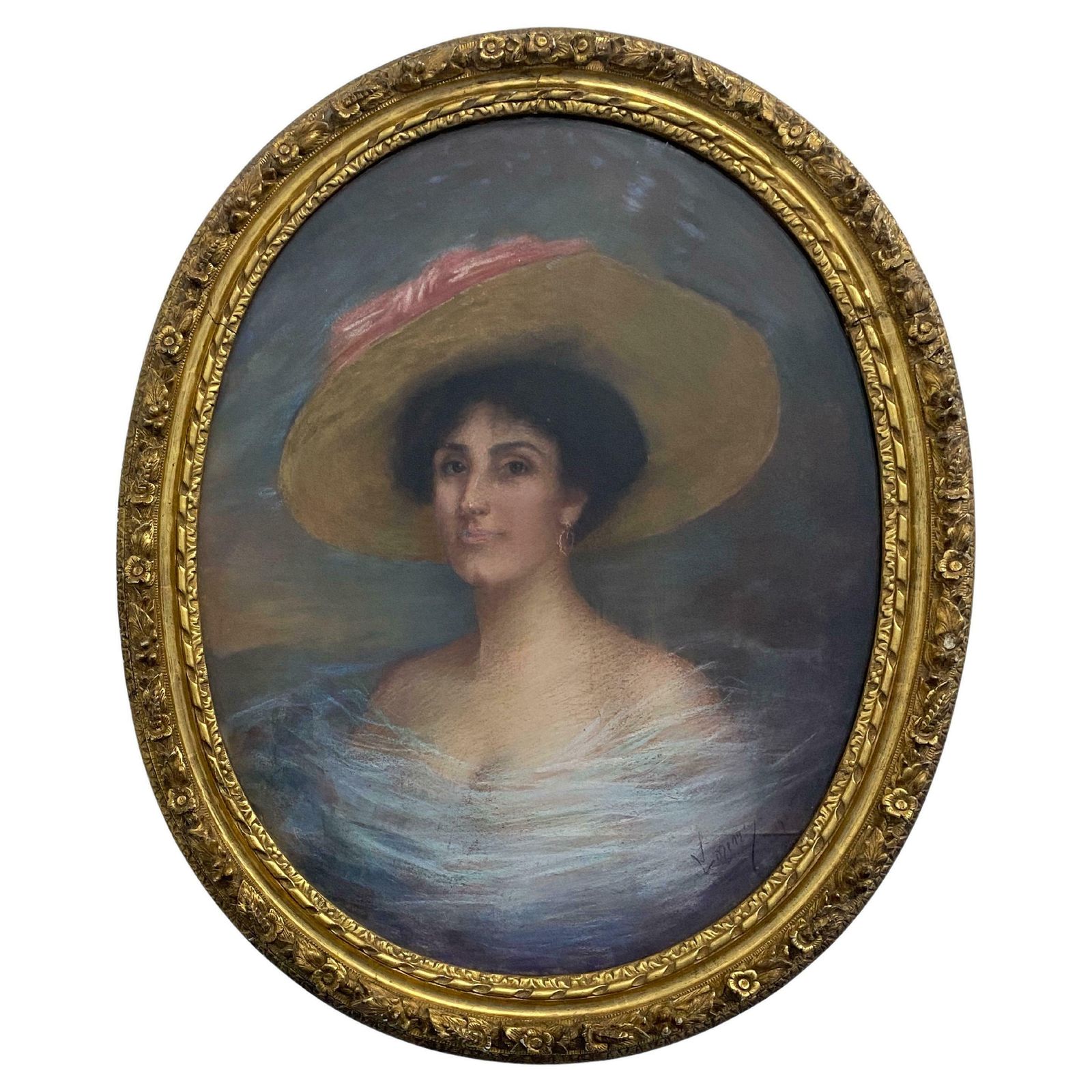 Antique French Pastel Painting "Portrait Of A Woman," Signed , Dated 1915