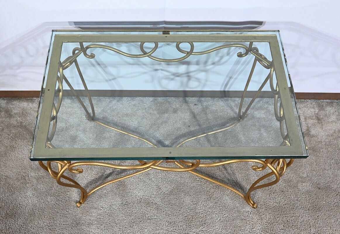 Small Table In Golden Wrought Iron And Glass, Drouet Spirit, 1970 photo buy