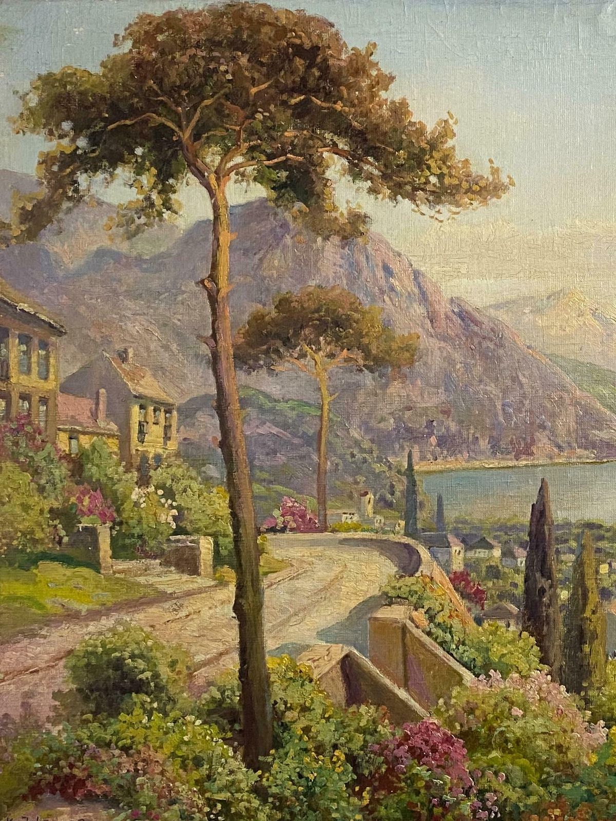 Antique Oil Painting "Landscape With Lake" Signed, H Johahnsen photo for sale