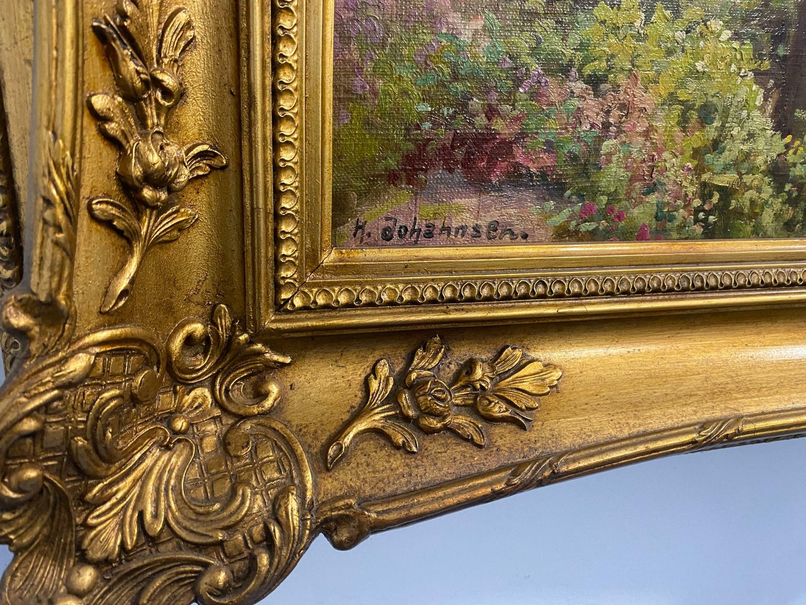Antique Oil Painting "Landscape With Lake" Signed, H Johahnsen photo vintage