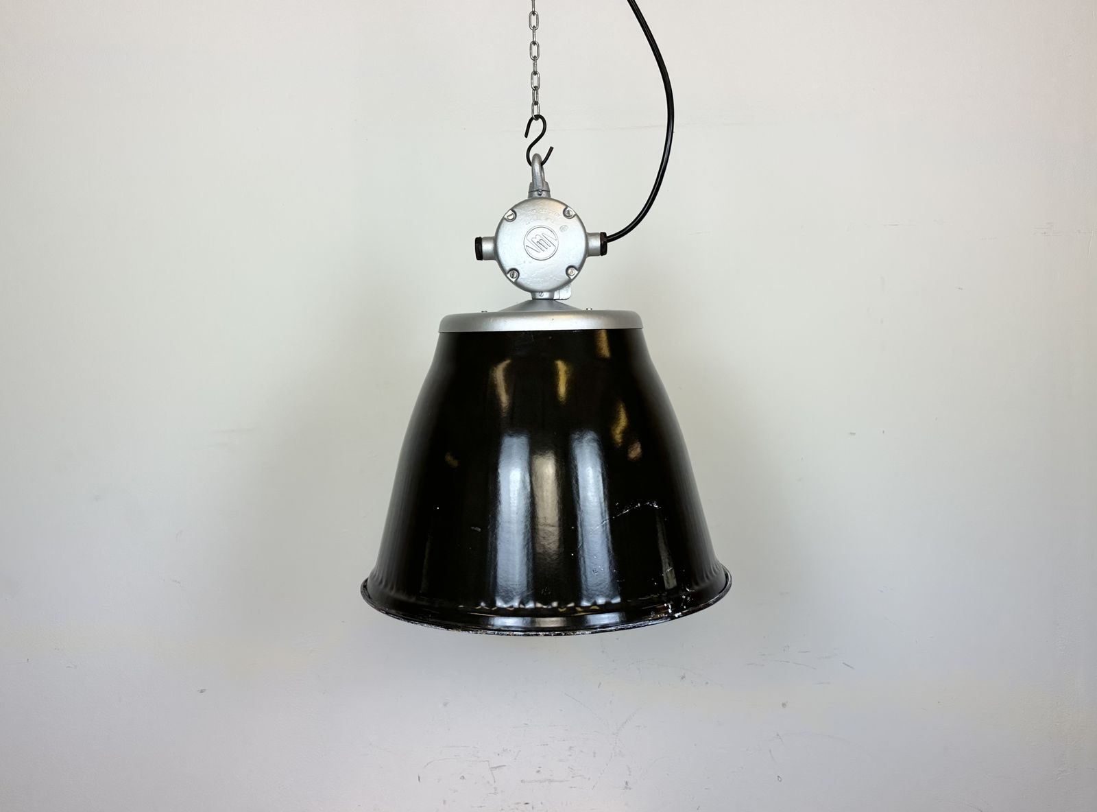 Industrial Black Enamel Factory Pendant Lamp, 1960s, 49x photo buy