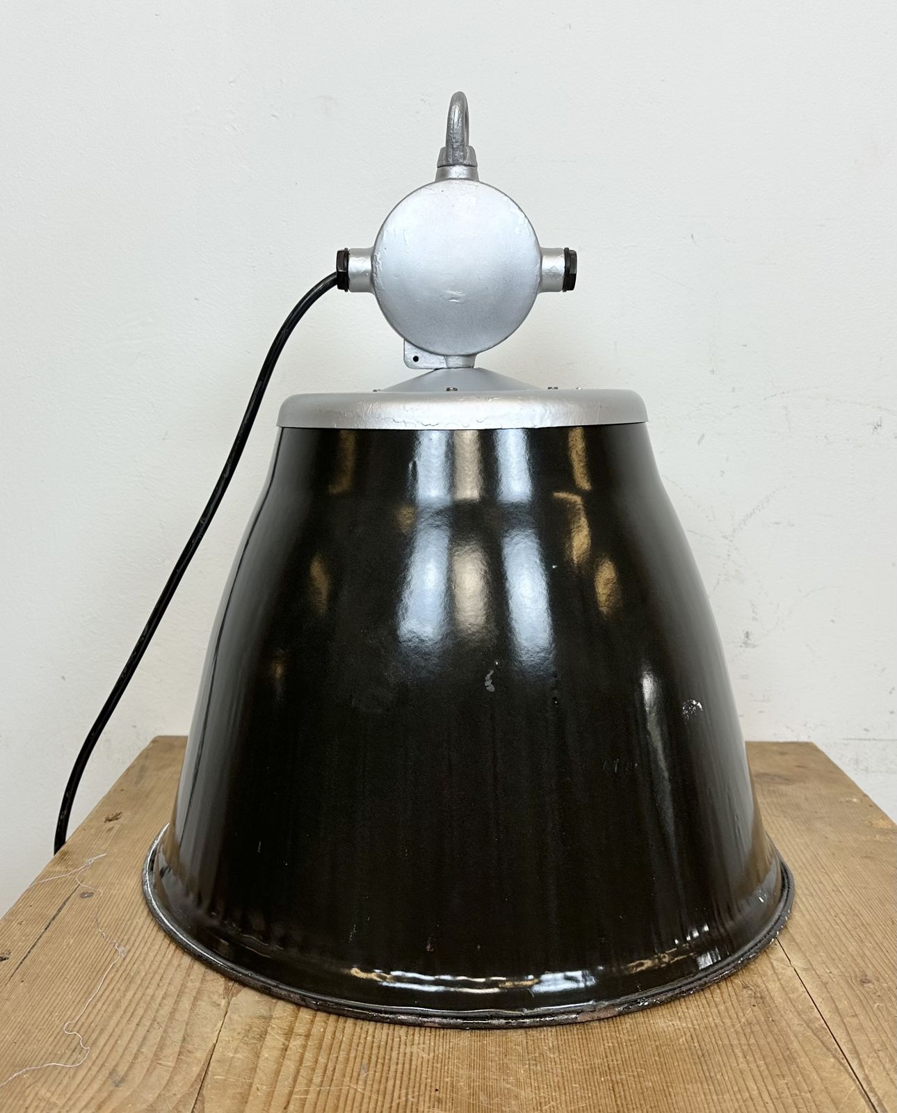 photo for sale Industrial Black Enamel Factory Pendant Lamp, 1960s, 49x