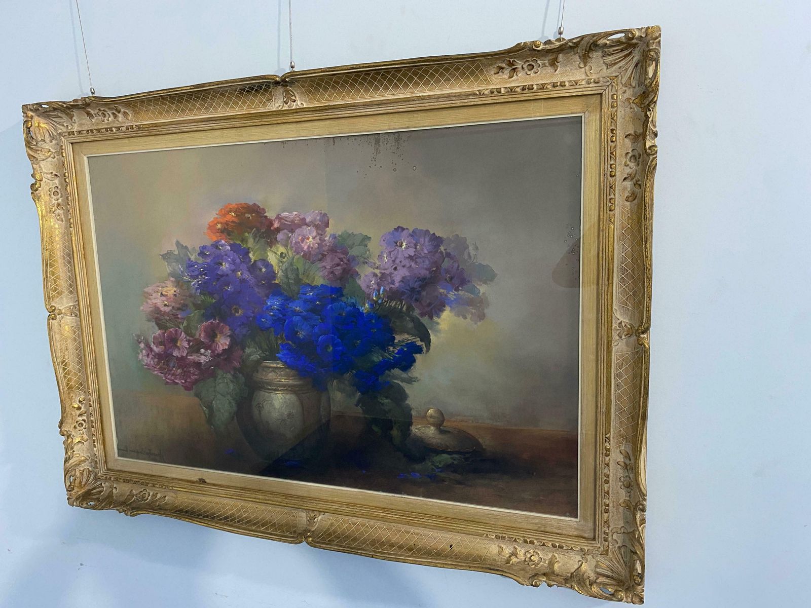Pastel Painting "Vase With Flowers" Signed Jaak Van Den Seylbergh Belgium, 1950 photo Art