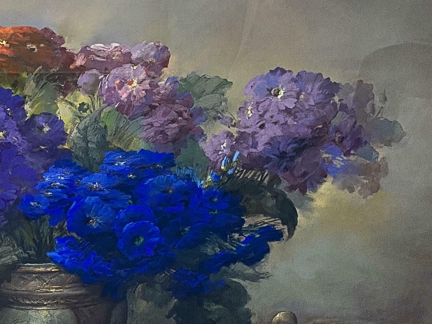 photo vinterior Pastel Painting "Vase With Flowers" Signed Jaak Van Den Seylbergh Belgium, 1950
