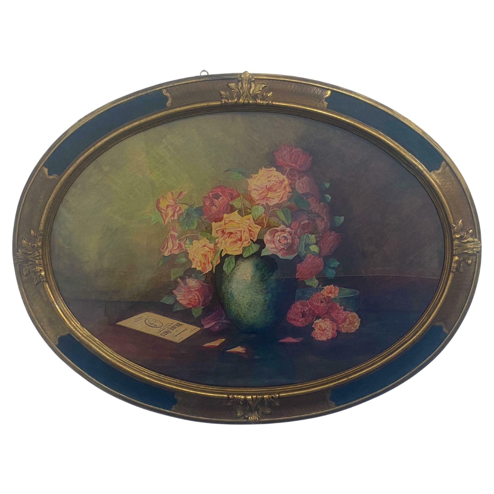 Antique Watercolour Painting "Vase Of Flowers" Signed Elie Camoisson, France 1931