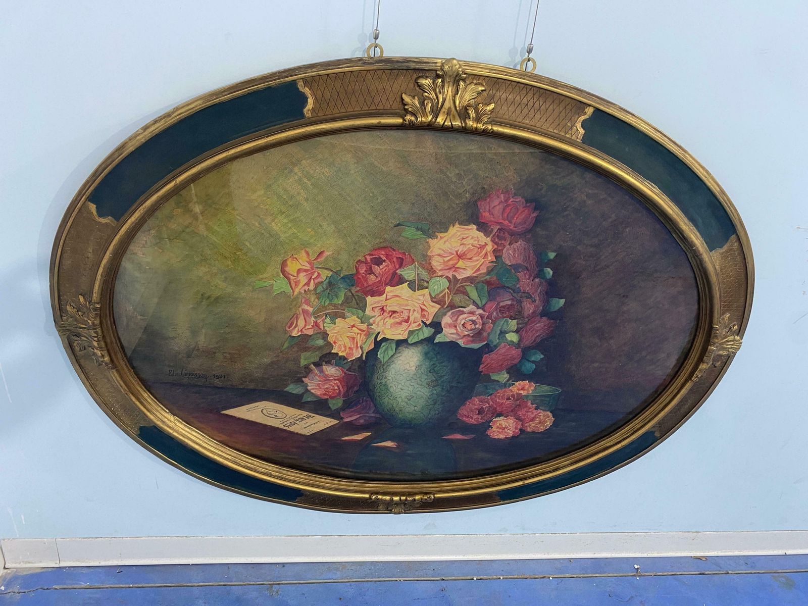 Antique Watercolour Painting "Vase Of Flowers" Signed Elie Camoisson, France 1931 photo furniture