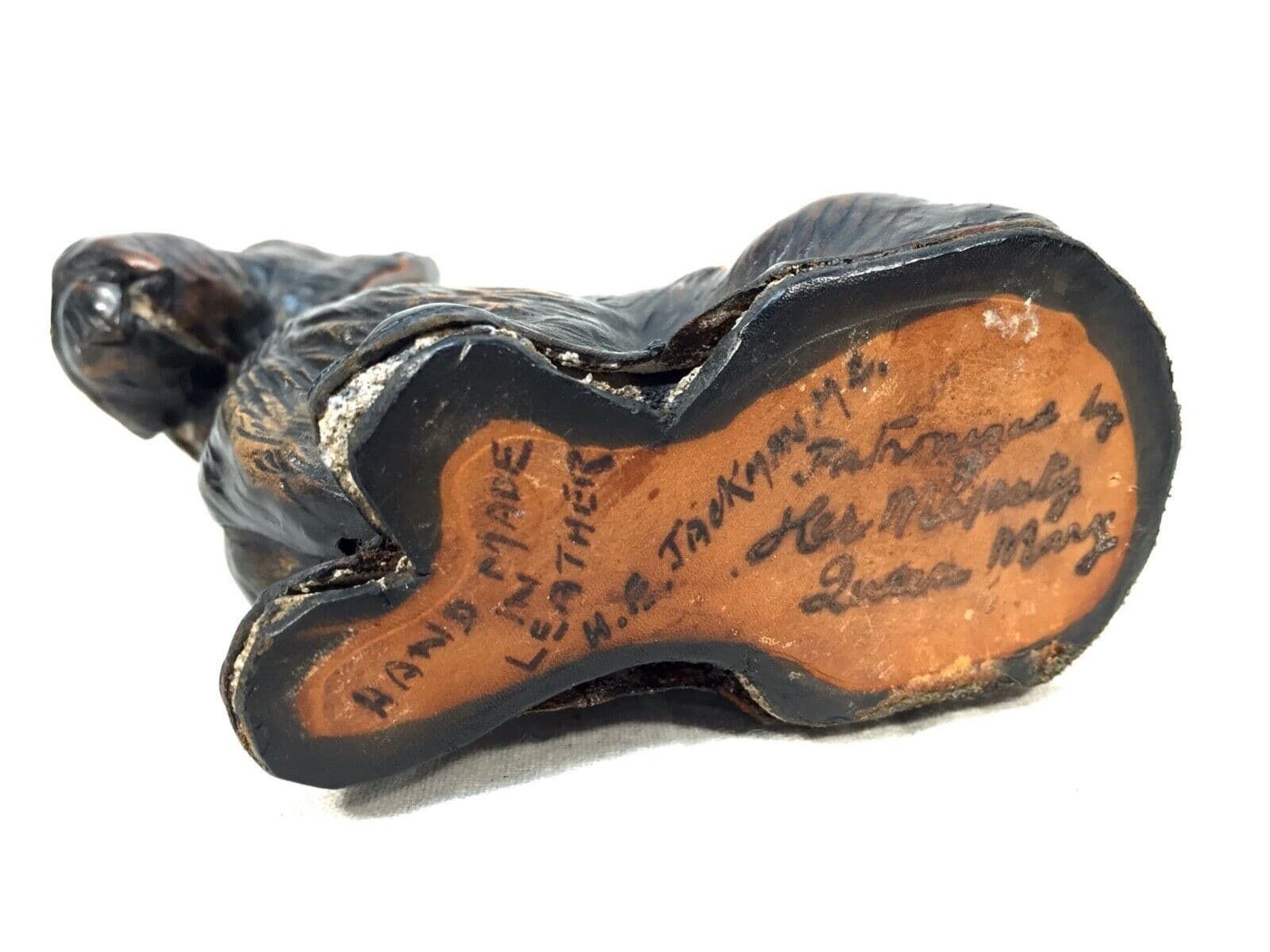 Antique Leather Figurine Of A Terrier Dog By H. E. Jackman Patron To The Queen photo vinterior