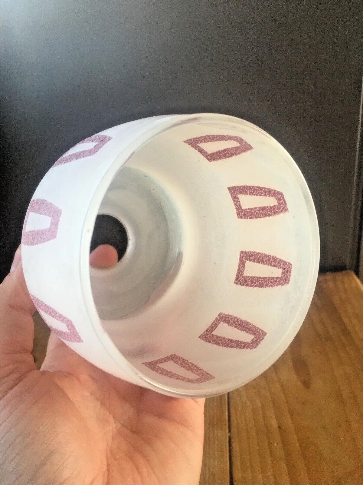 photo for sale Retro 70's White & Pink Sugar Frosted Geometric Light Lamp Shade Vintage 60's