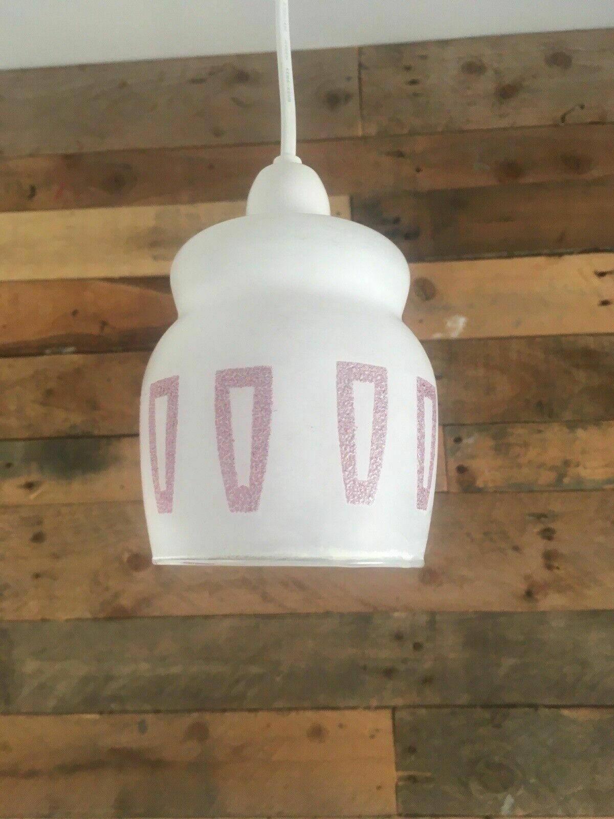 50.0 Retro 70's White & Pink Sugar Frosted Geometric Light Lamp Shade Vintage 60's photo