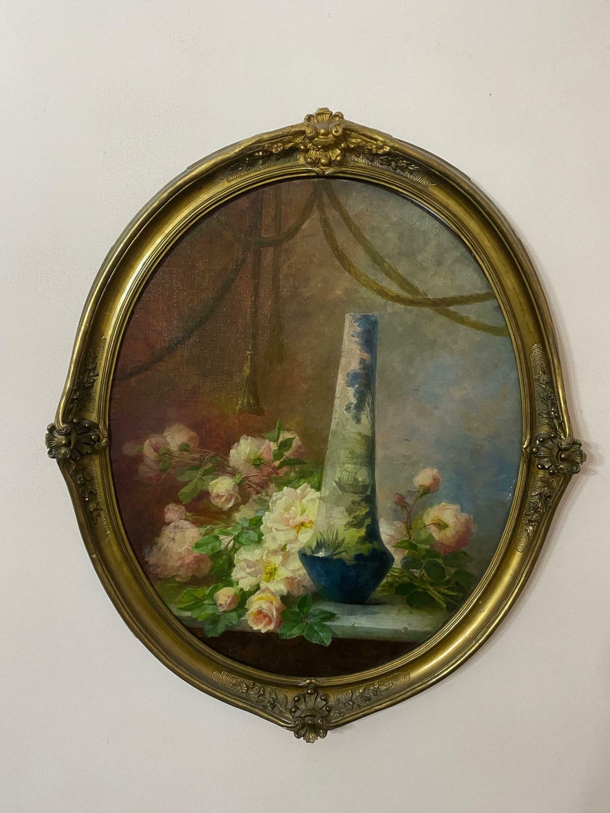 Antique Oil Painting "Still Life With Flowers" Signed Guerin Therese Early 1900s photo Art
