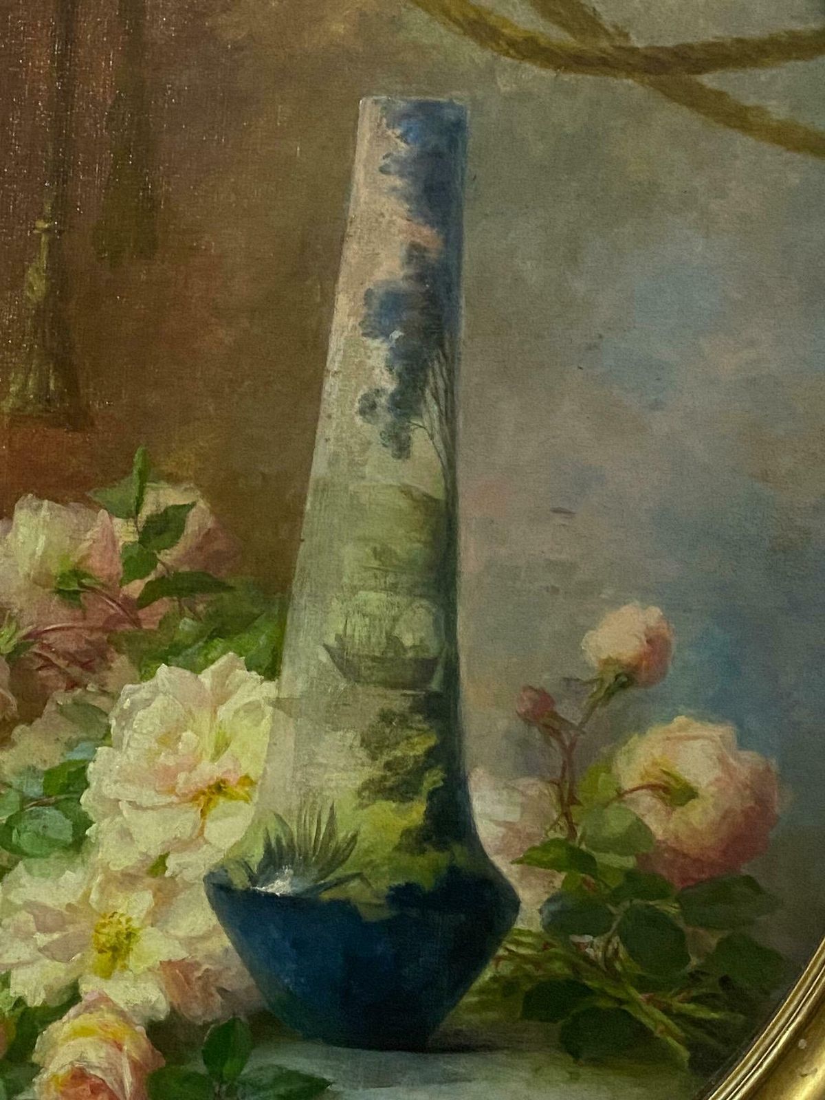 Antique Oil Painting "Still Life With Flowers" Signed Guerin Therese Early 1900s photo vinterior