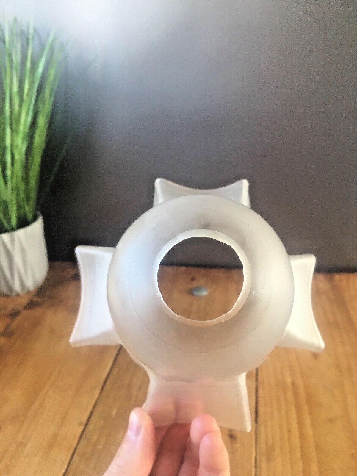 photo furniture Quality Art Deco Unusual Cross Shaped Ribbed Fluted Glass Lamp Light Shade 20's