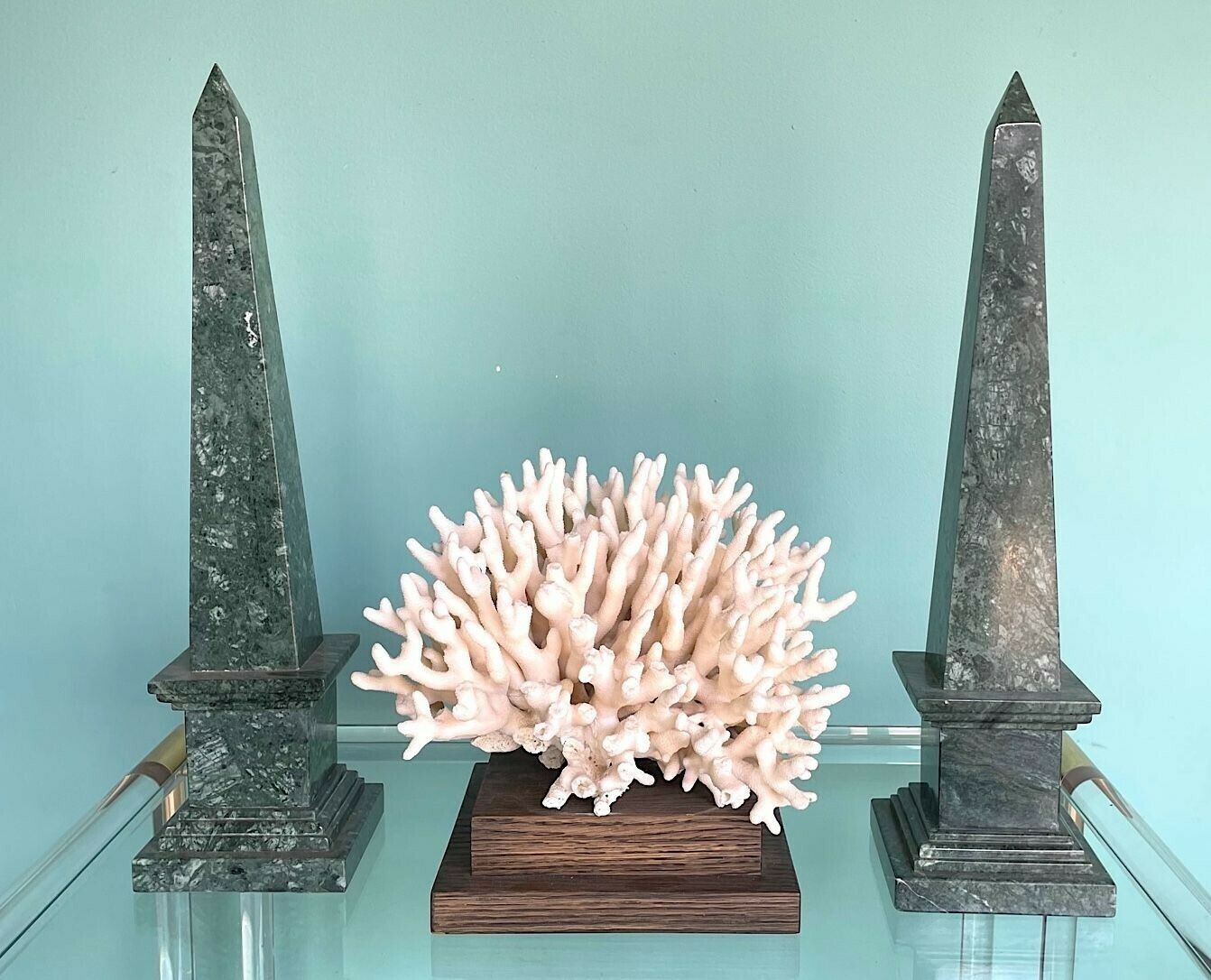 A Pair Of Italian Verde Indio Green Marble Obelisks photo vintage