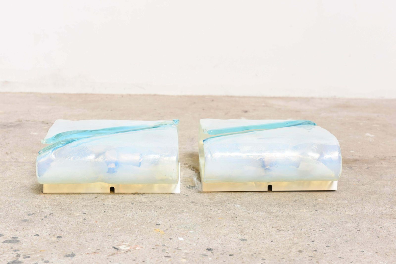 Set Of Two Glass Blue And White Opalescent Sconces By Mazzega, Italy 1960s photo Lighting