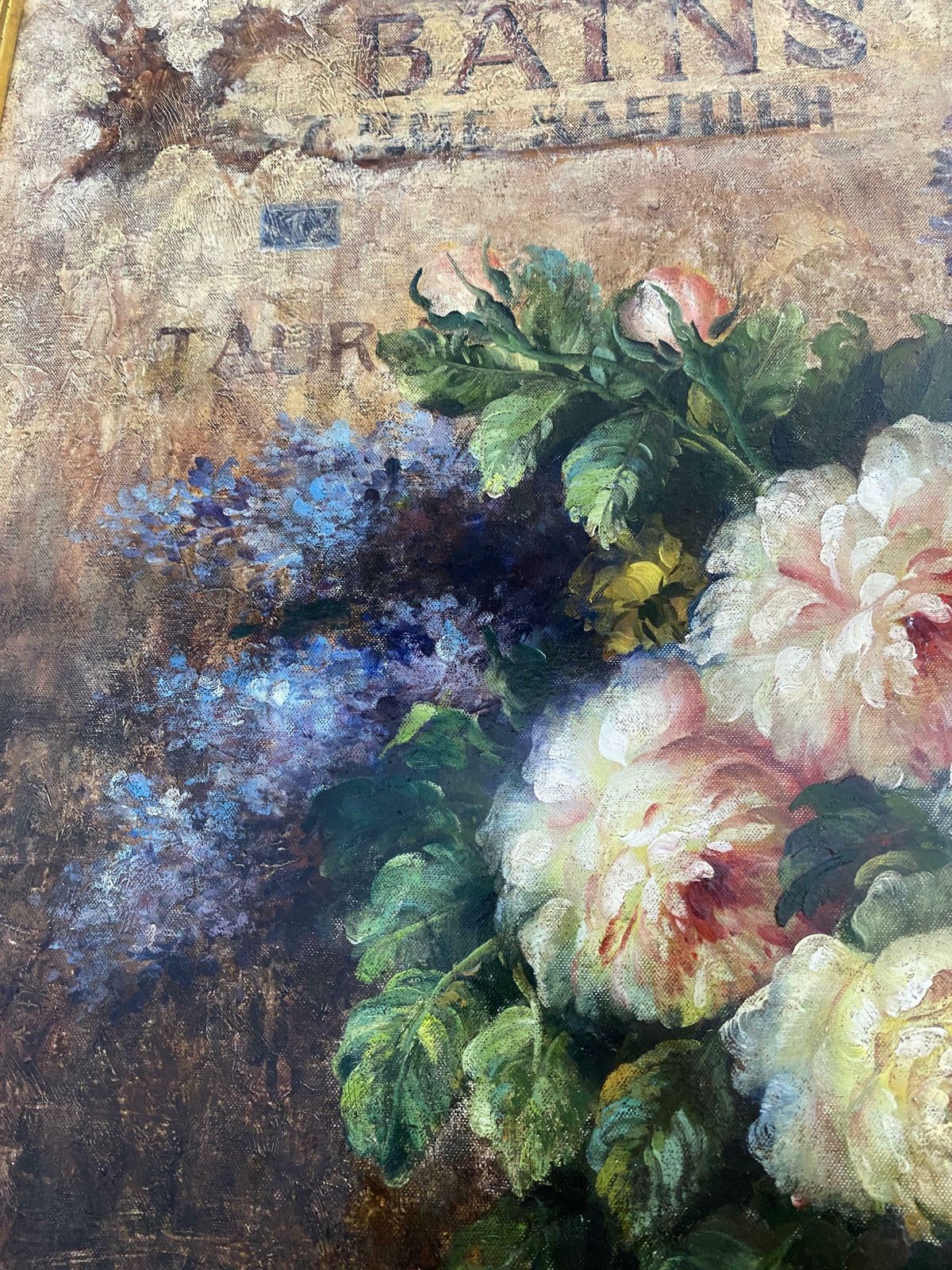 photo furniture Antique Oil Painting "Vase With Flowers" Signed , France, 1930s
