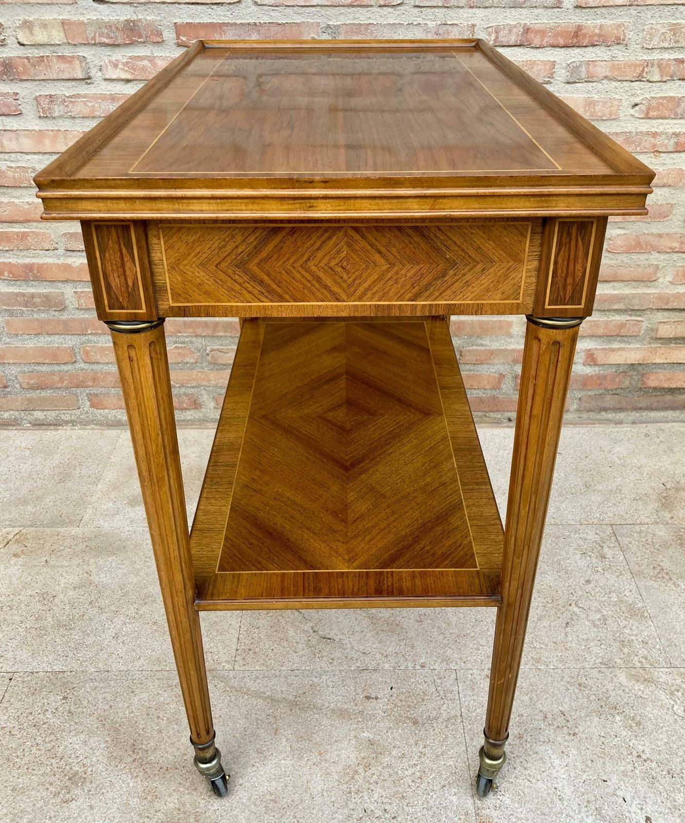 photo for sale Neoclassic French Marquetry Side Table With One Drawer And Wheels 1940s