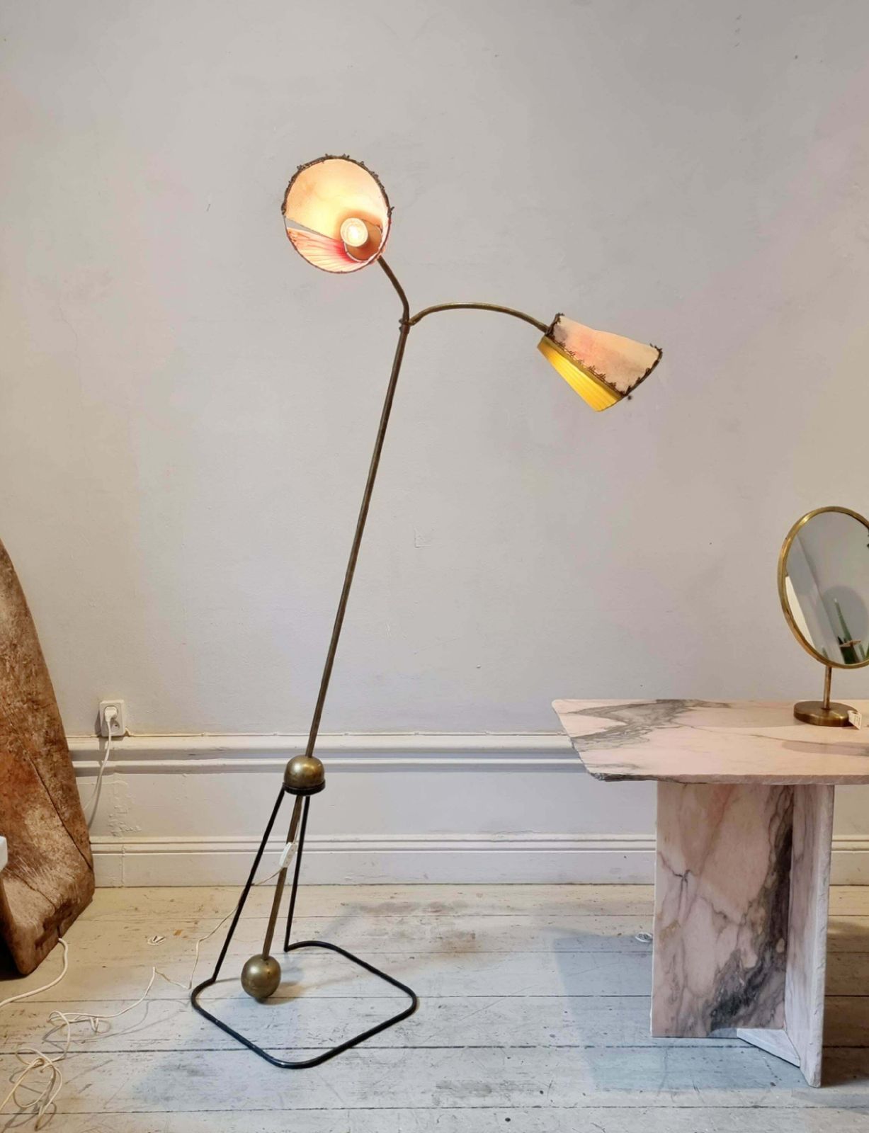 Floor Lamp In Brass And Lacquered Steel, Luci Milano, Midcentury Modern, Italian photo Lighting
