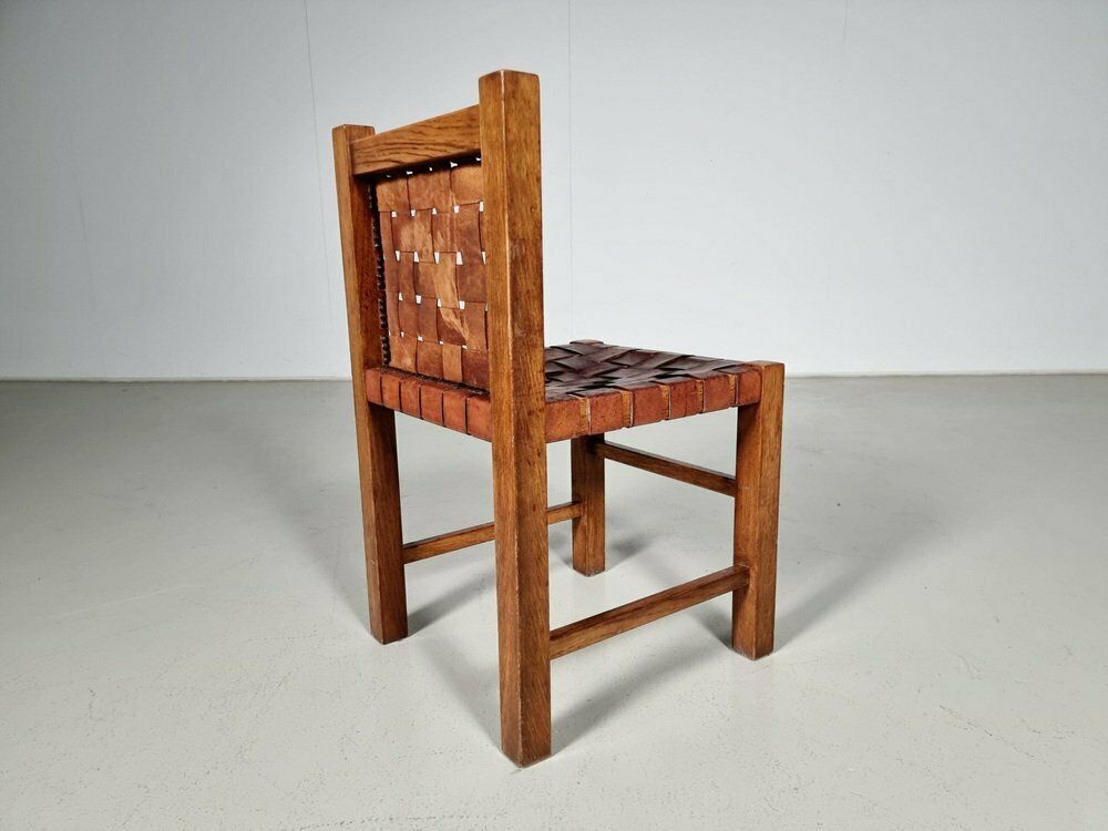 Oak Brutalist Dining Chairs, Belgium, 1970s, Set Of 5 photo vintage